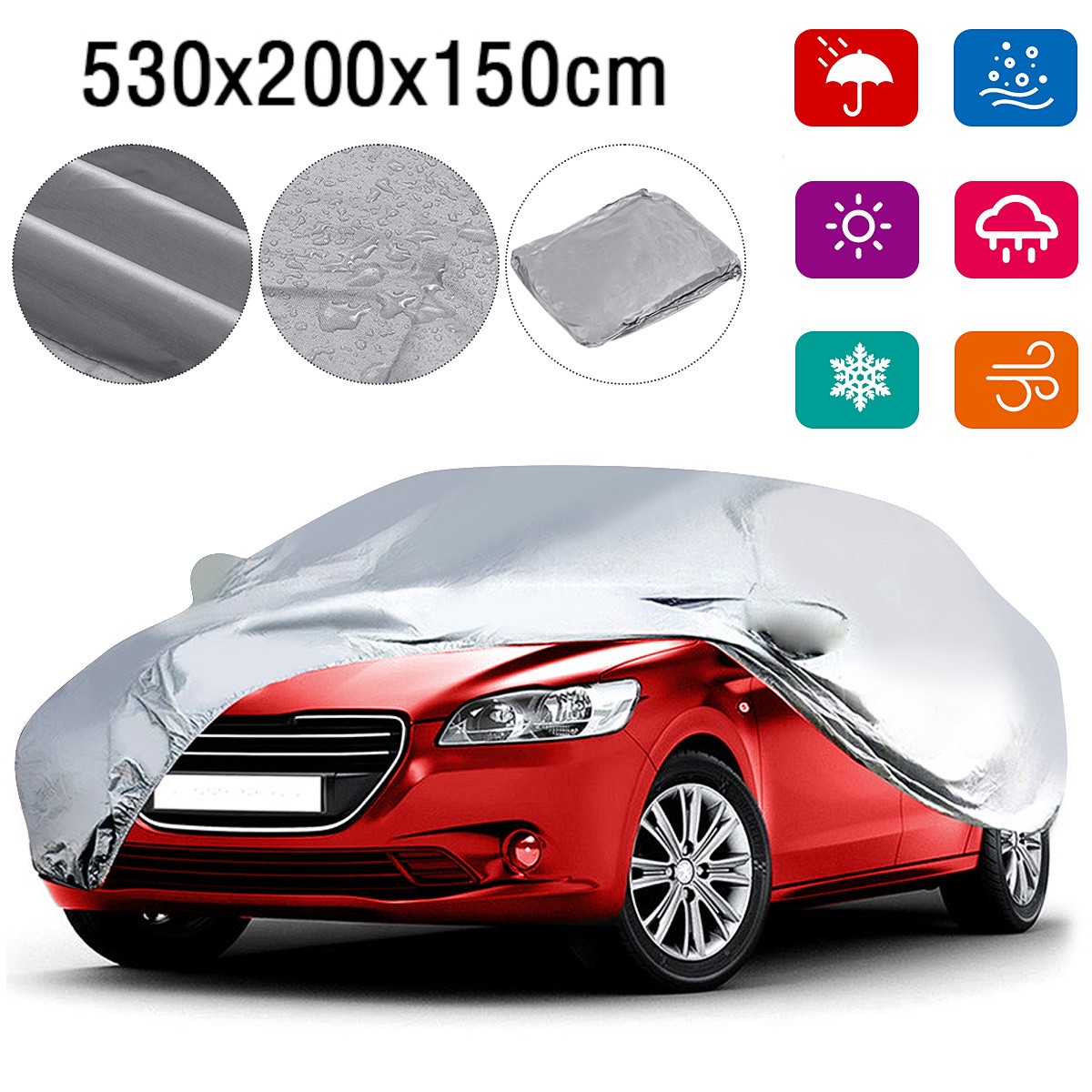 XXXL Silver Gray Universal Car Cover Waterproof All Weather Protector Outdoor