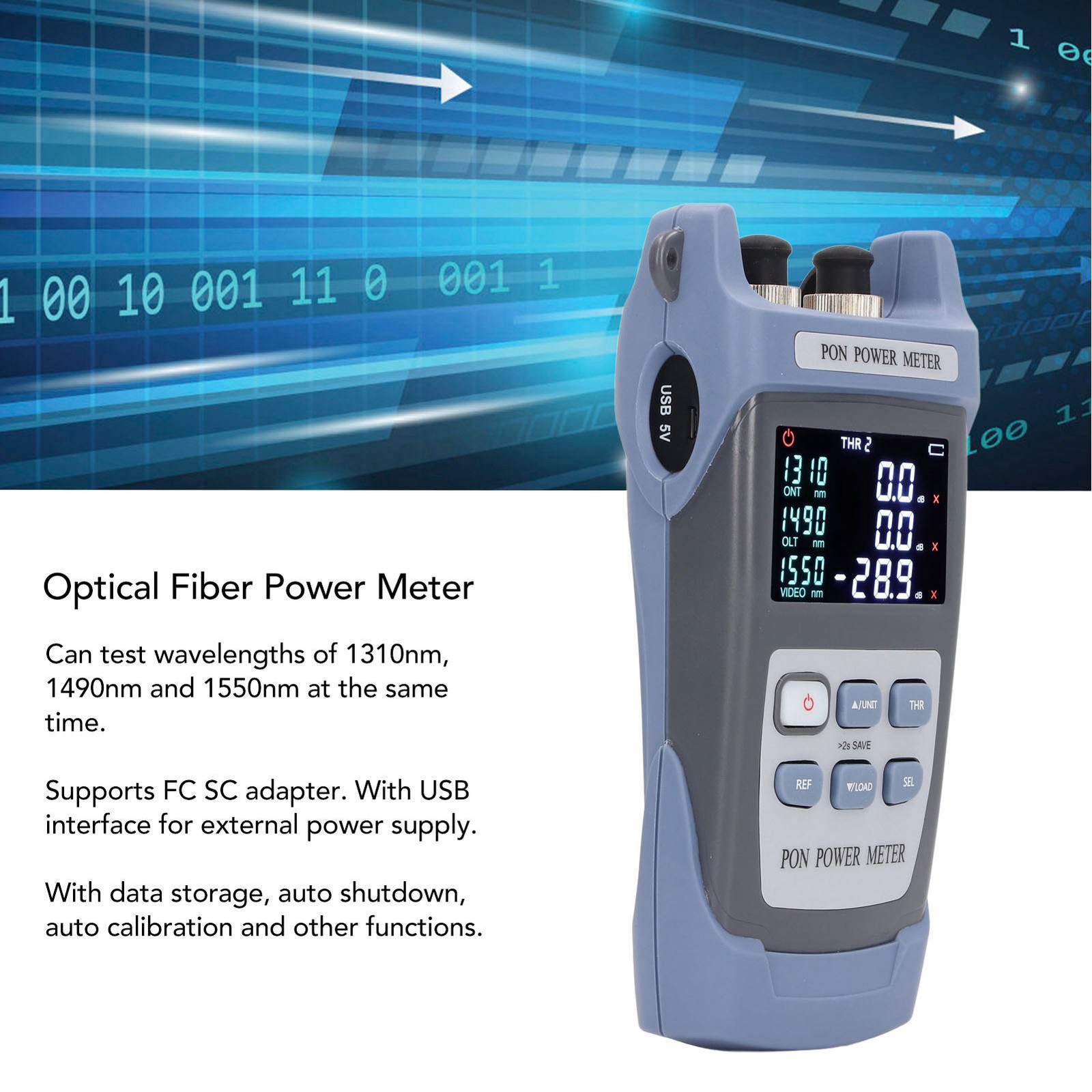 Digital Optical Fiber Power Meter Portable Data Storage Optic Cable Tester For E