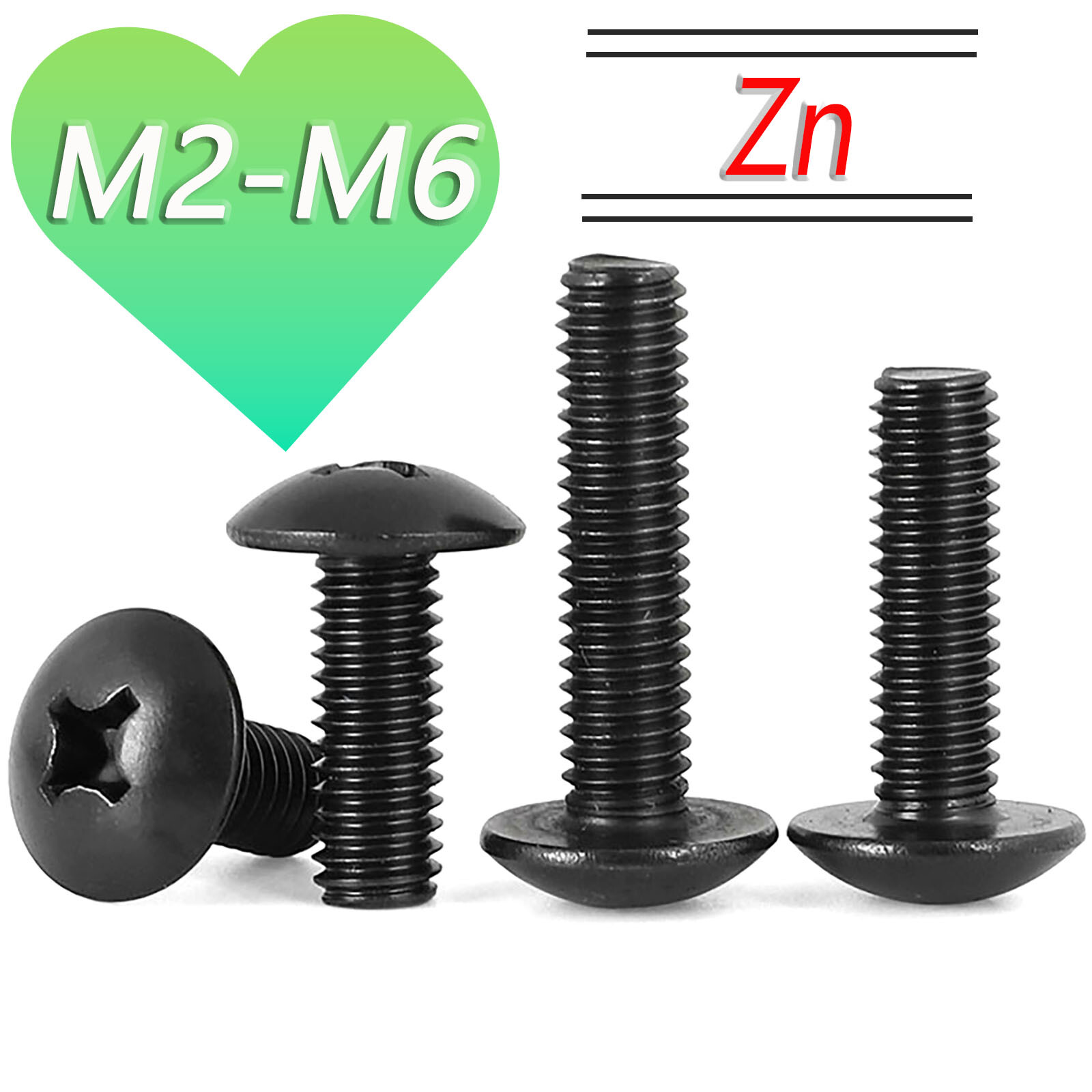 Phillips Pan Head Machine Screws Bolts CarbonSteel Black Zinc M2-M6 Cross Screw