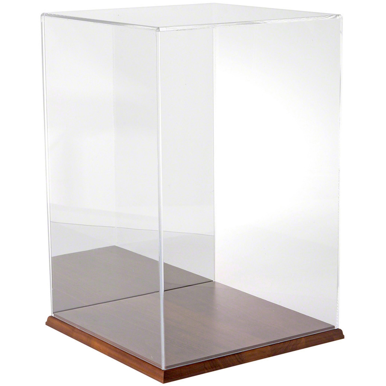 Plymor Clear Acrylic Case w/ Hardwood Base (Mirror Back), 12" W x 12" D x 18" H