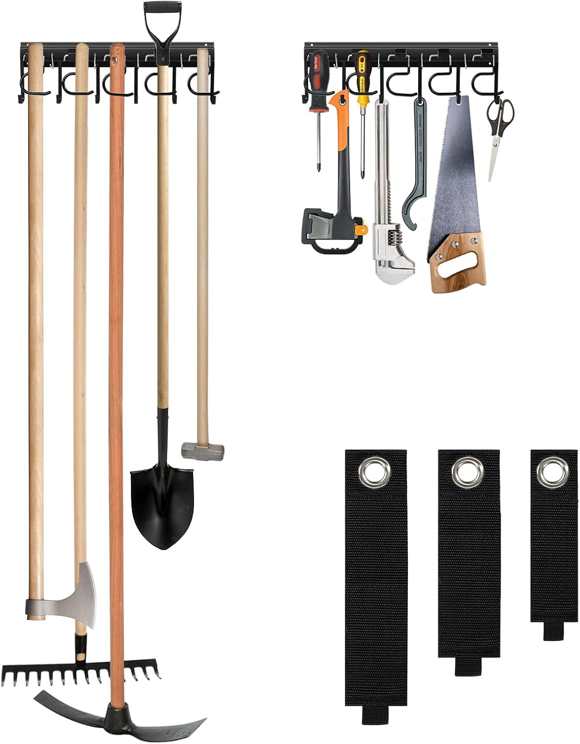 Metal Garage Tool Organizer Wall Mount, 2 Pack Garden Tool Organizer with Extens