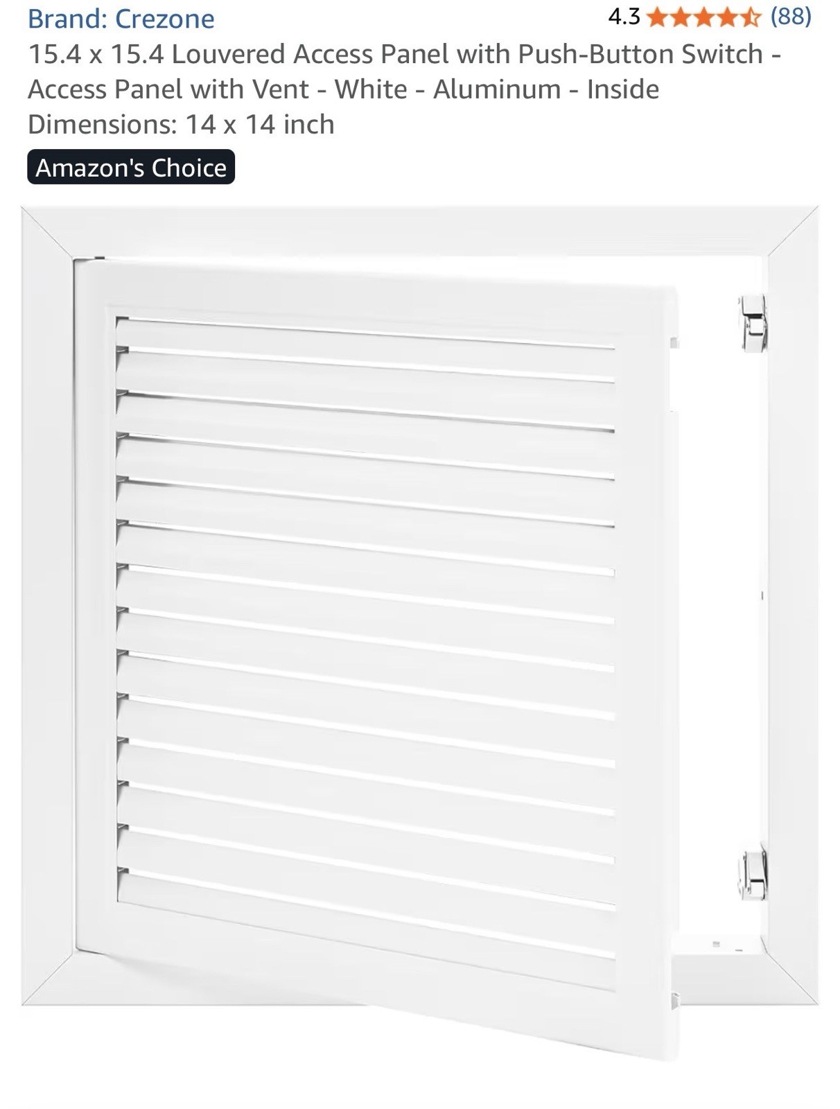 15.4 x 15.4 Louvered Access Panel with Push-Button Switch
