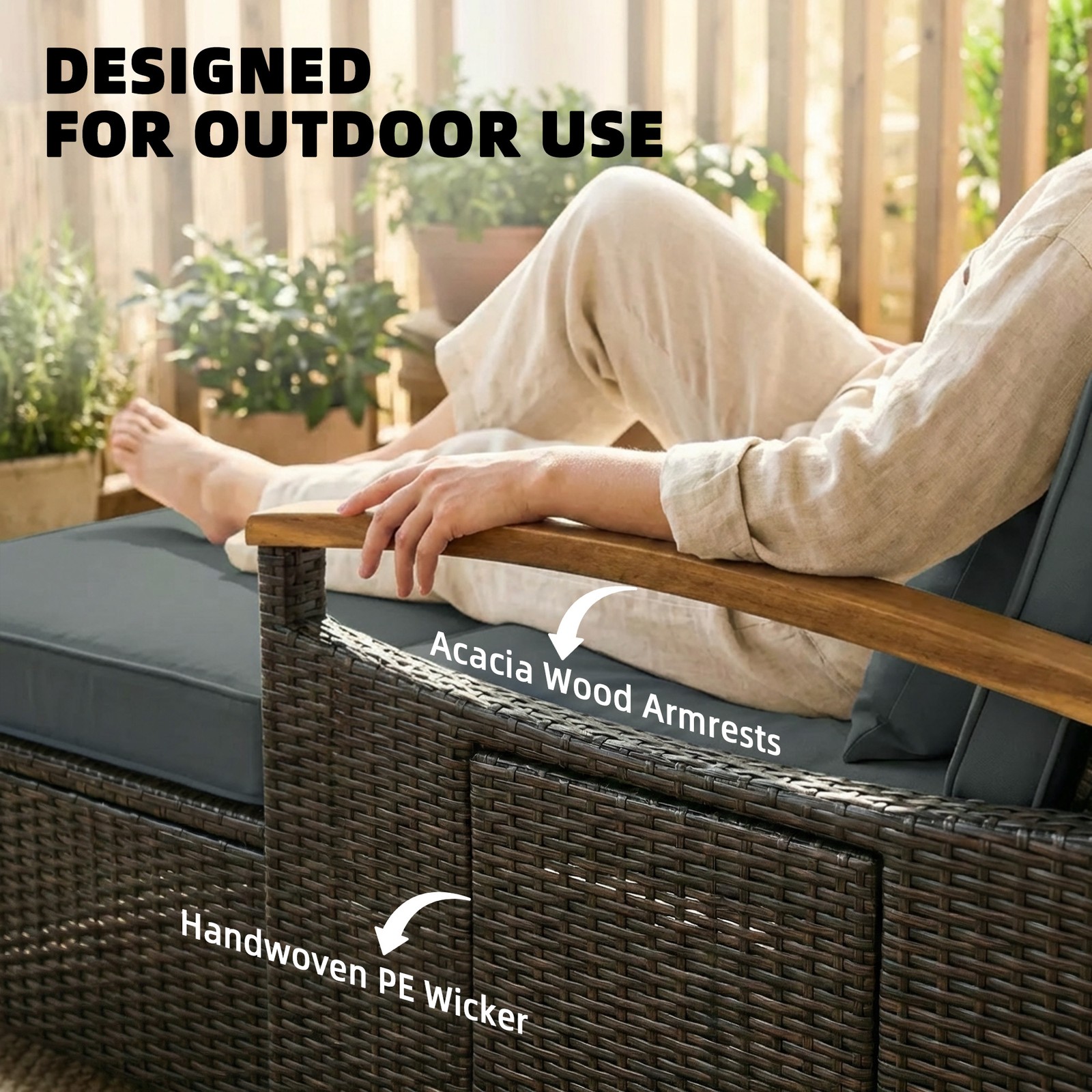 Outsunny Rattan Outdoor Daybed w/4-Level Adjustable Backrest, Mixed Gray