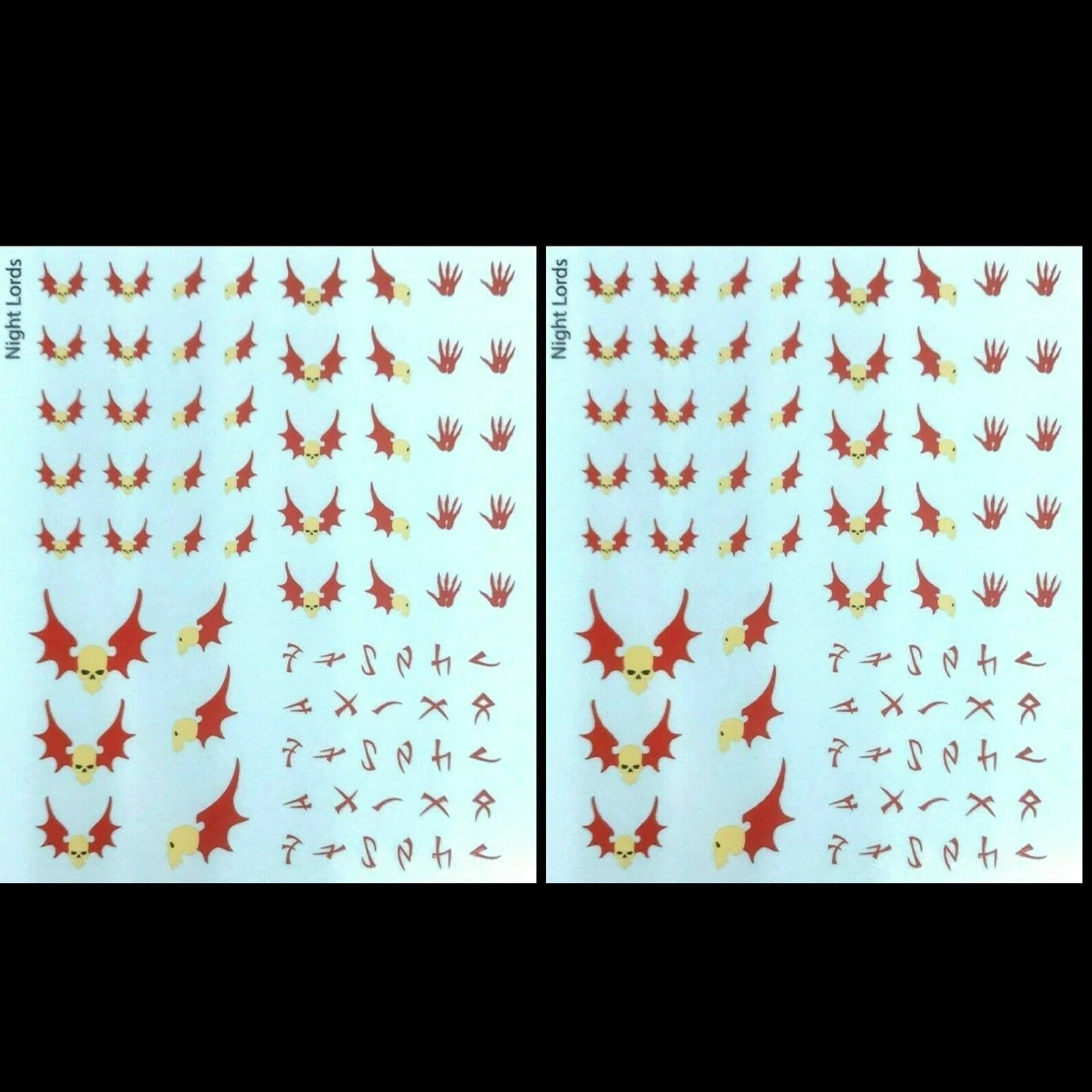 40K Night Lords Transfer Decals 2 Sheets Warhammer  40K Chaos Space Marines