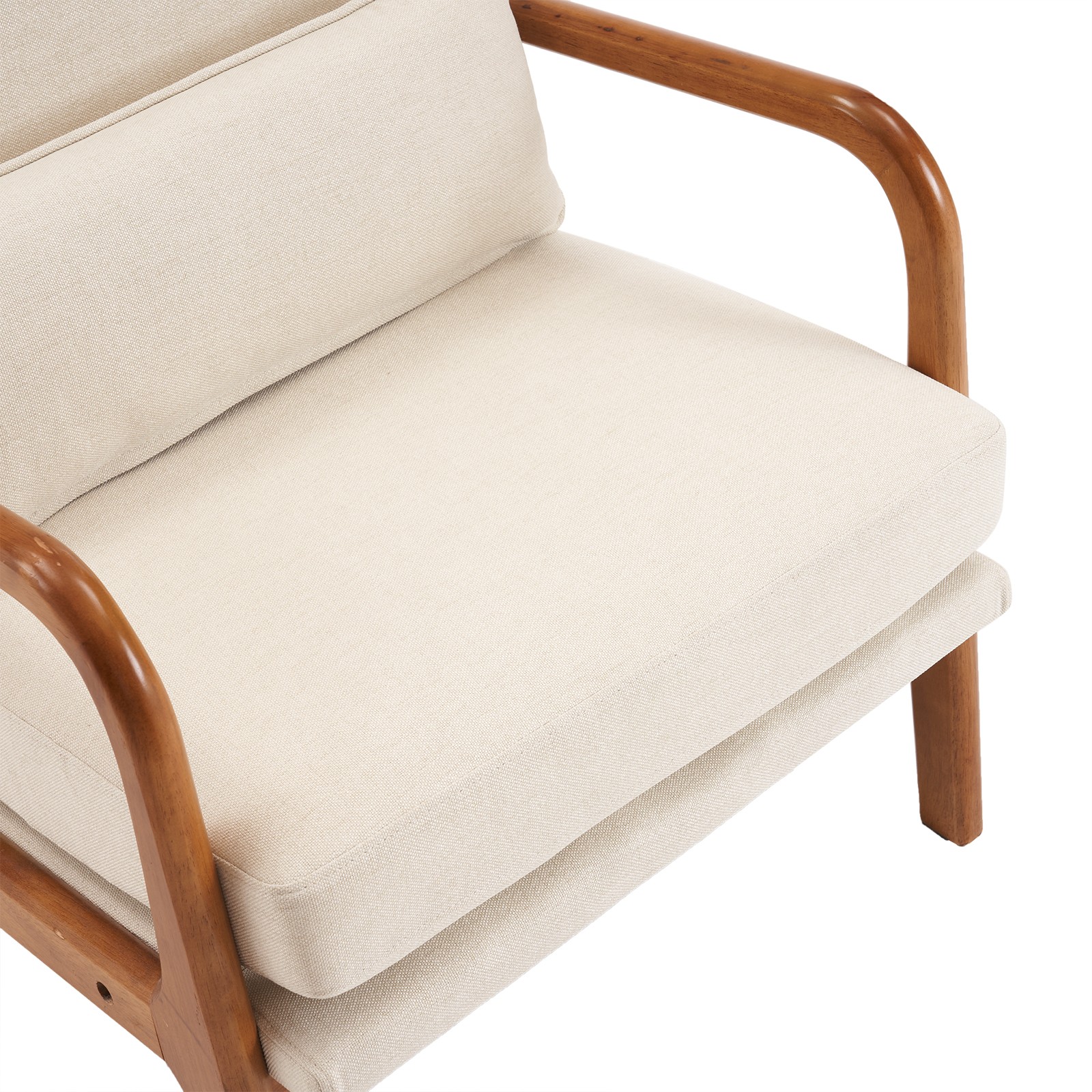 High Back Solid Wood Armrest Backrest Iron Frame Linen Indoor Leisure Chair Off
