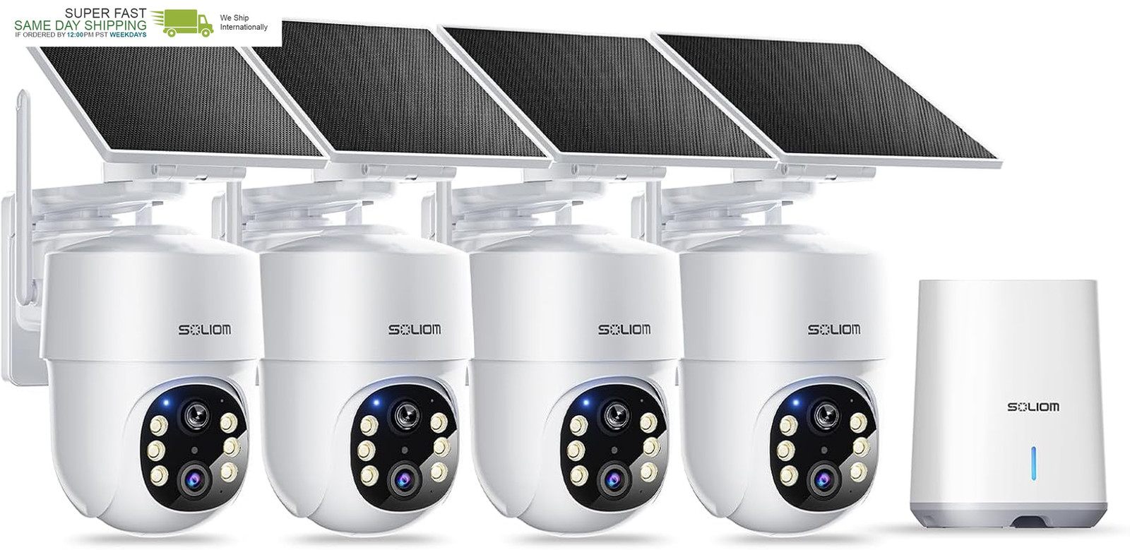 Solar Powered,4-Cam Pack Cameras for Home Security with 360° Auto Motion Trackin