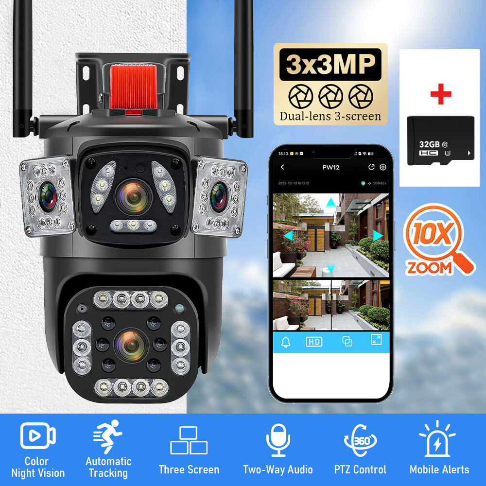 V380 APP Dual Lens WiFi IP Camera Wireless Outdoor CCTV PTZ Home Security IR Cam