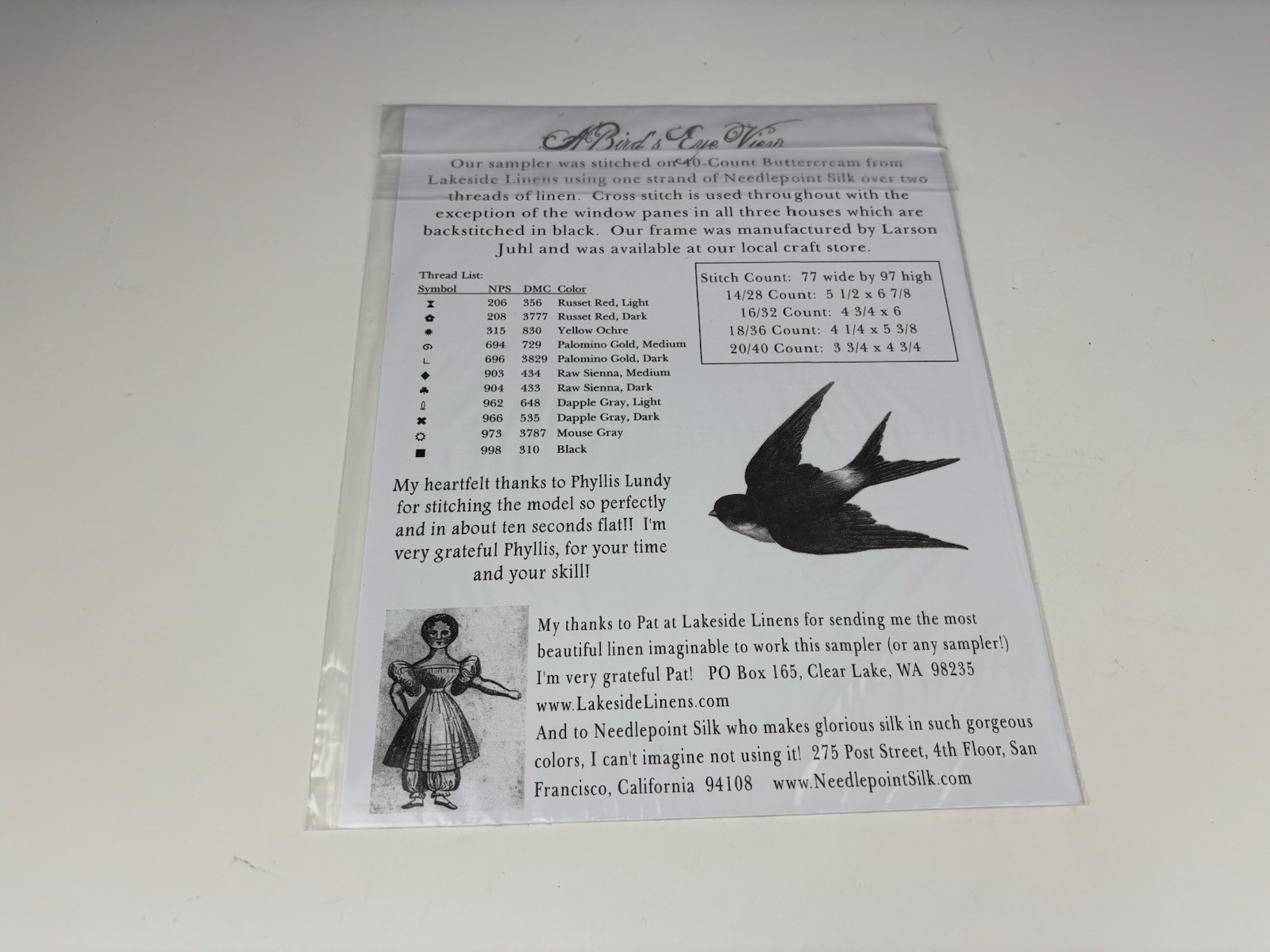 Kathy Barrick Bird’s Eye View Cross Stitch Pattern Primitive Sampler 2S