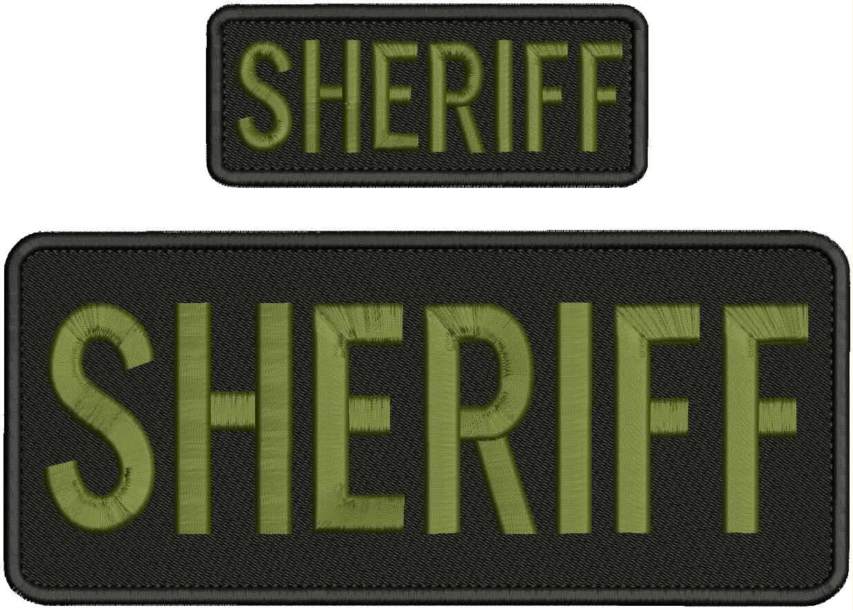Collectible Embroidery Patch Sheriff 10x4 And 5x2'' Hook On Back Olive On black