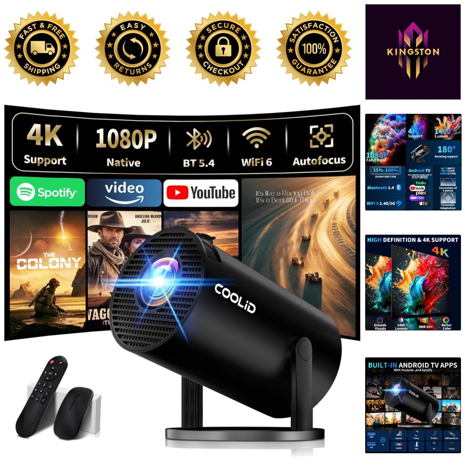 High-Definition Mini Projector: 4K Support, Long Lamp Life, Built-in Speakers