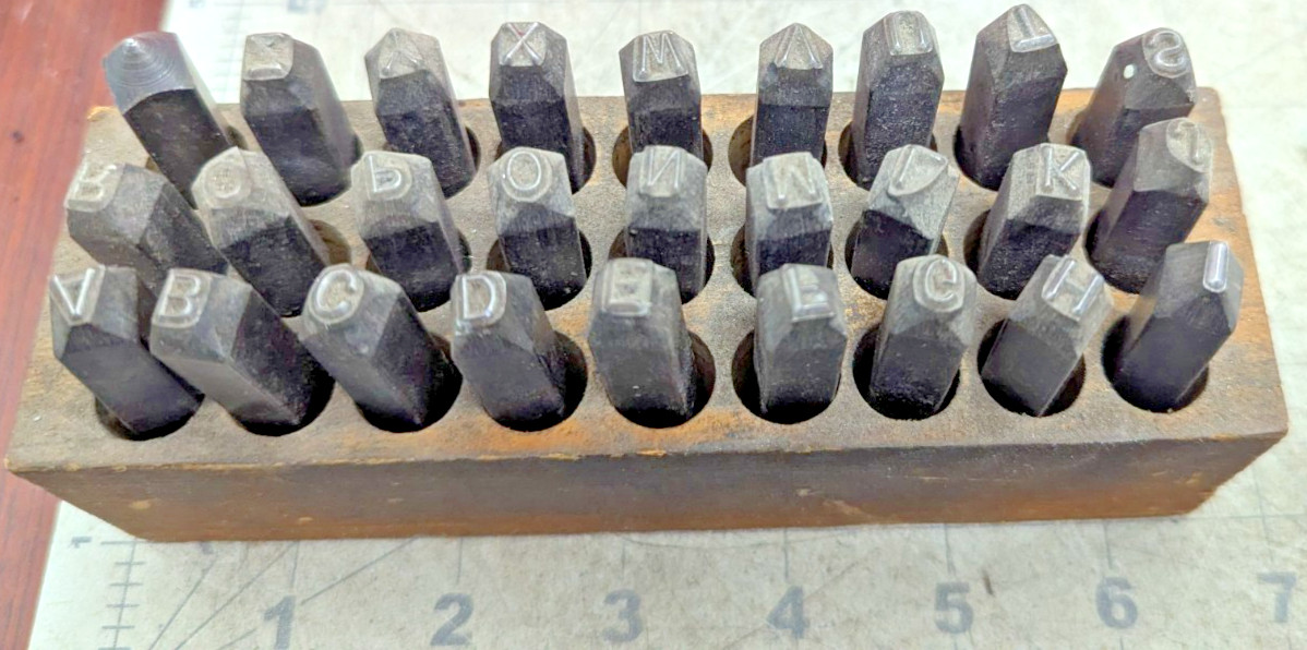 Vintage 3/16” Young Bros Gruv-Grip 27 Piece Steel Stamp Letter Set [BOFL]#16