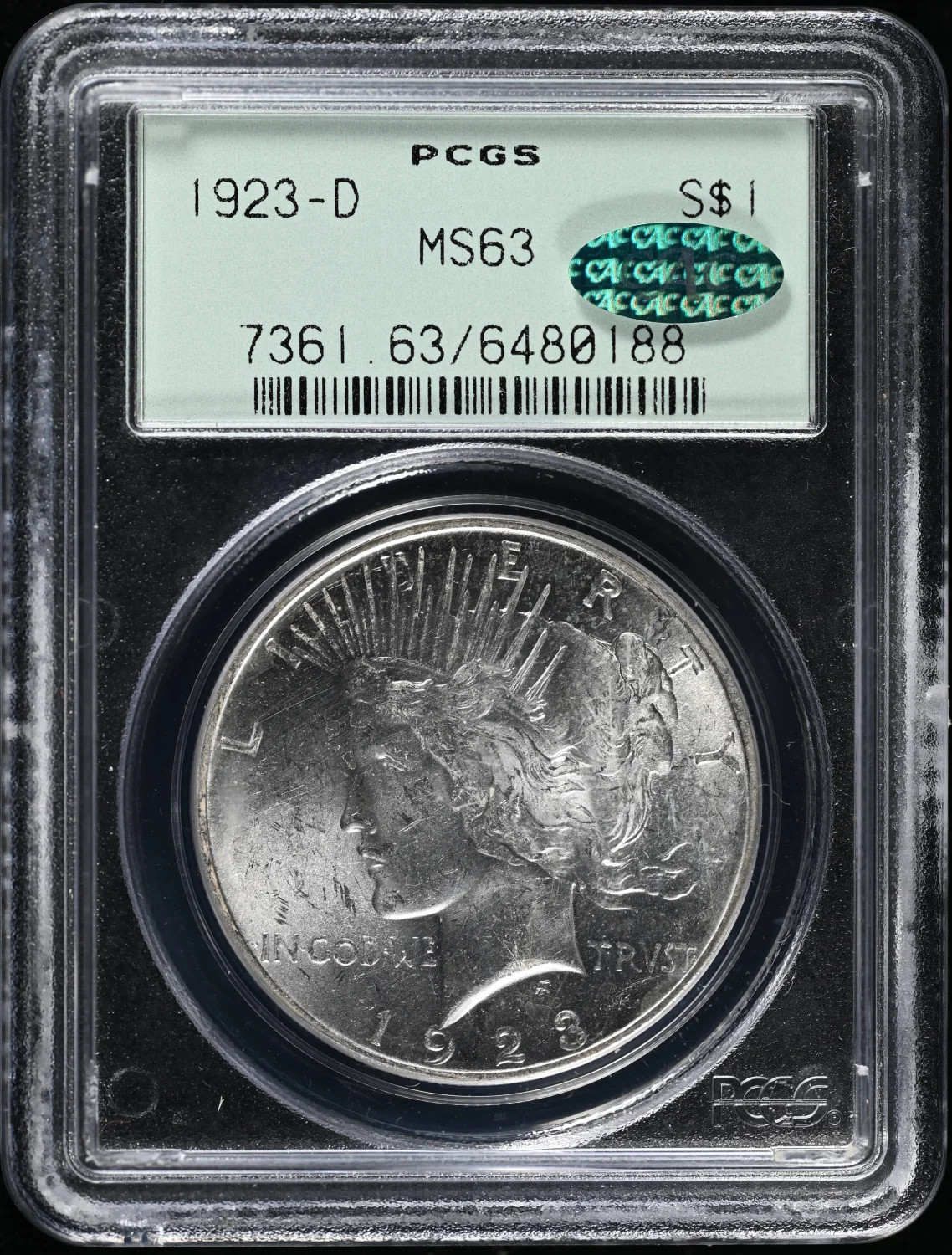 1923 D Peace Silver Dollar PCGS MS-63 CAC