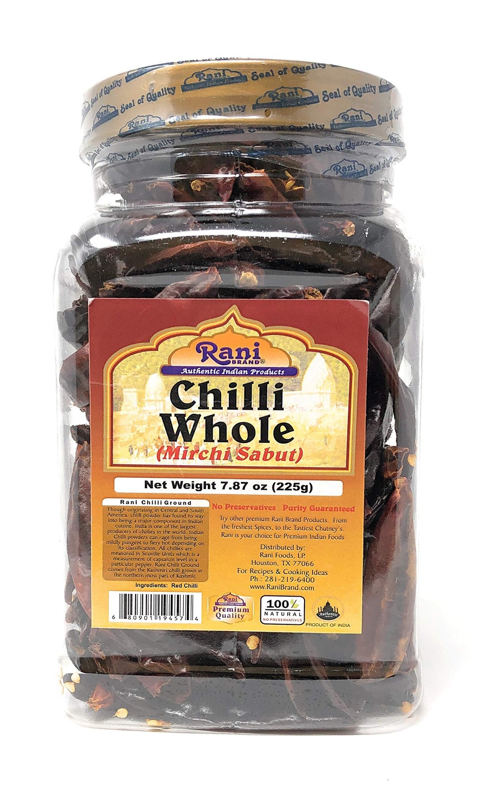 Rani Chilli Whole (Lal Mirch Sabut) 8oz (225g) PET Jar ~ 8 Ounce (Pack of 1)