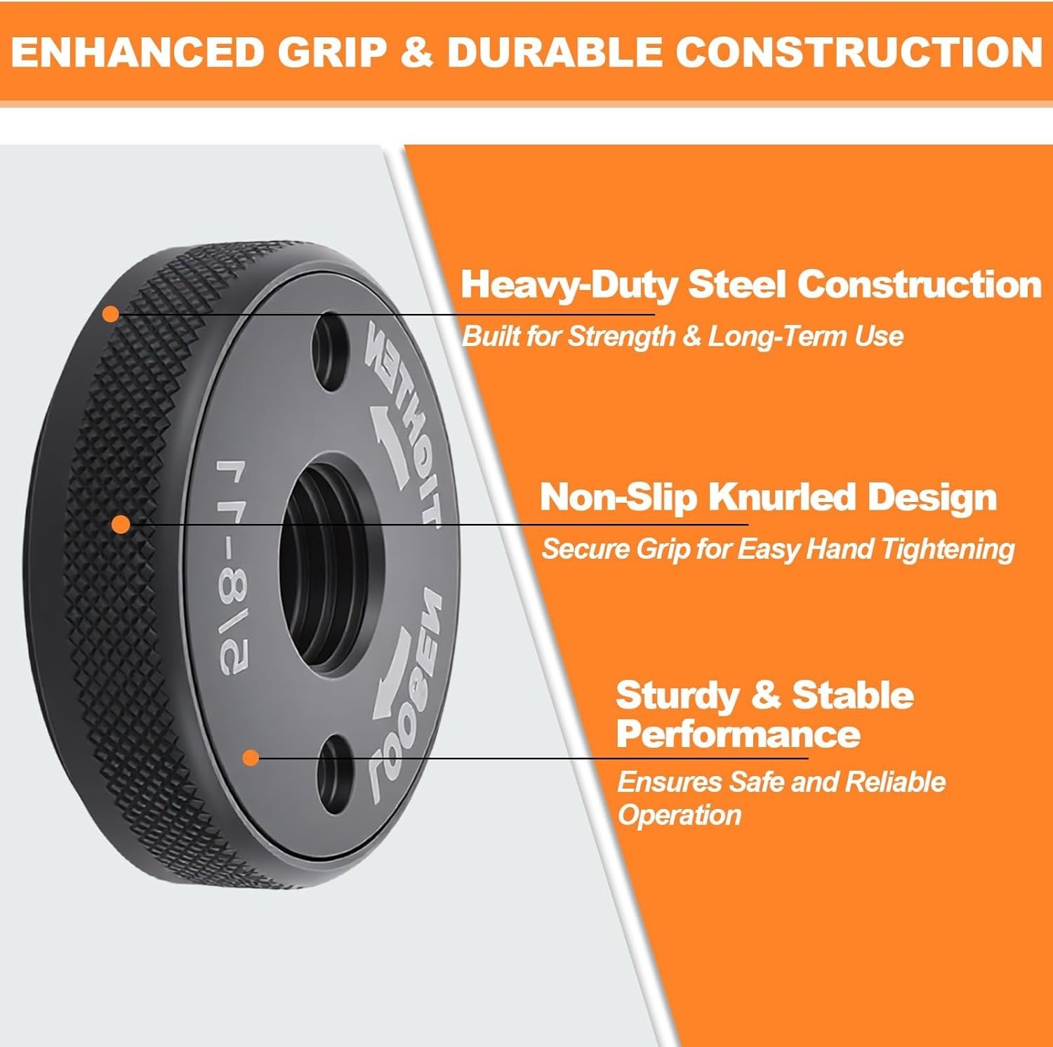 Self Locking Flange Nut No Wrench Required for 4.5" & 5" Angle Grinders, Meta...