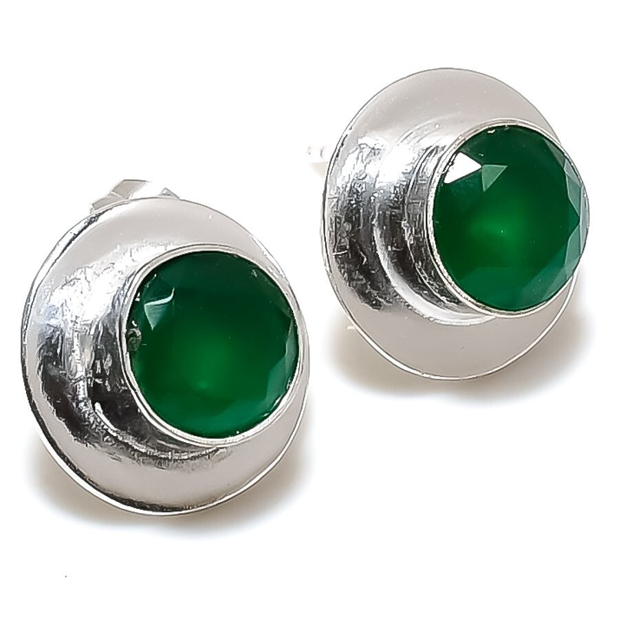 Green Onyx  Gemstone Handmade 925 Sterling Silver Jewelry Stud Earring Sz 0.99