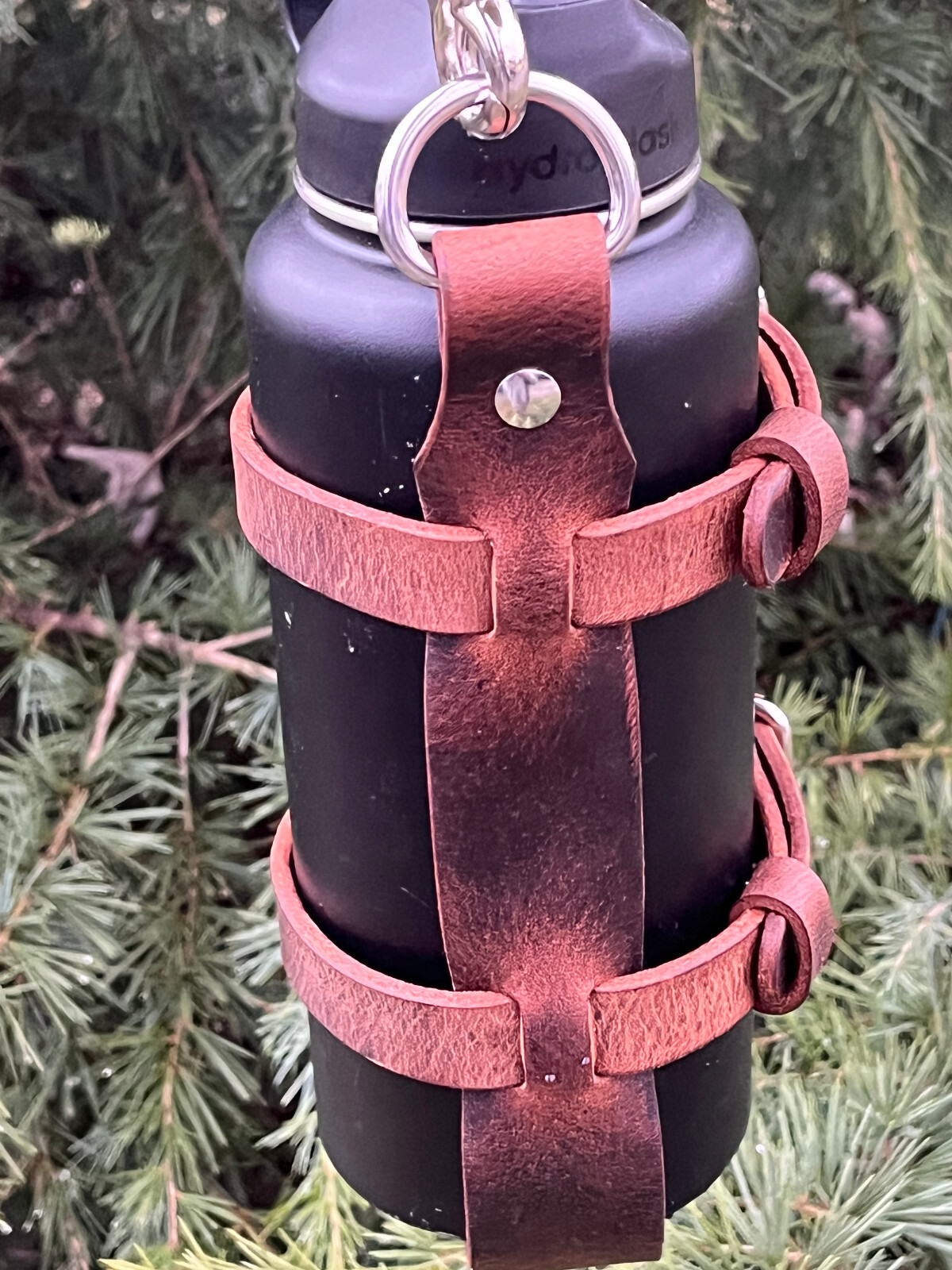 Water Buffalo leather water bottle holder, bottle carrier hand made adjustable