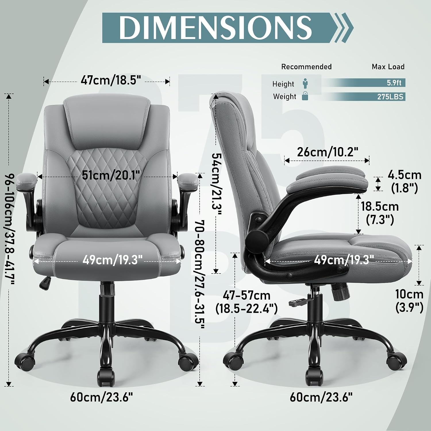 Leather Office Chair, PU Home Computer Desk Chairs with Ergonomic Back Support,