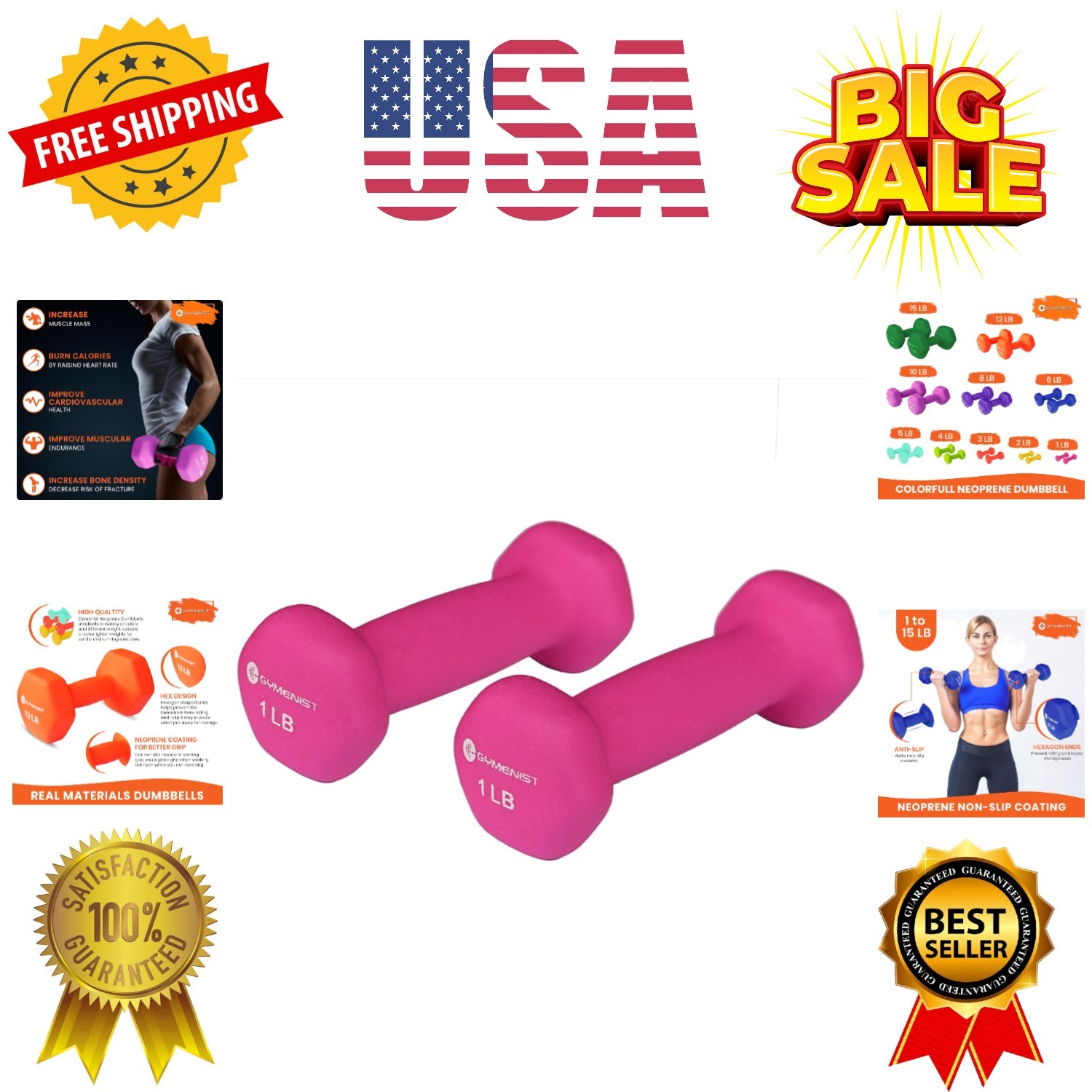 Pair of Dumbbells Set of 2 Soft Non Slip Grip Dumbbells Pair Covered with Neo...