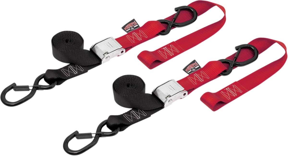 Powertye 1 1/2in. Cam-Buckle w/ Safety Latch Hooks & Soft-Tye-Black/Red-29621-S