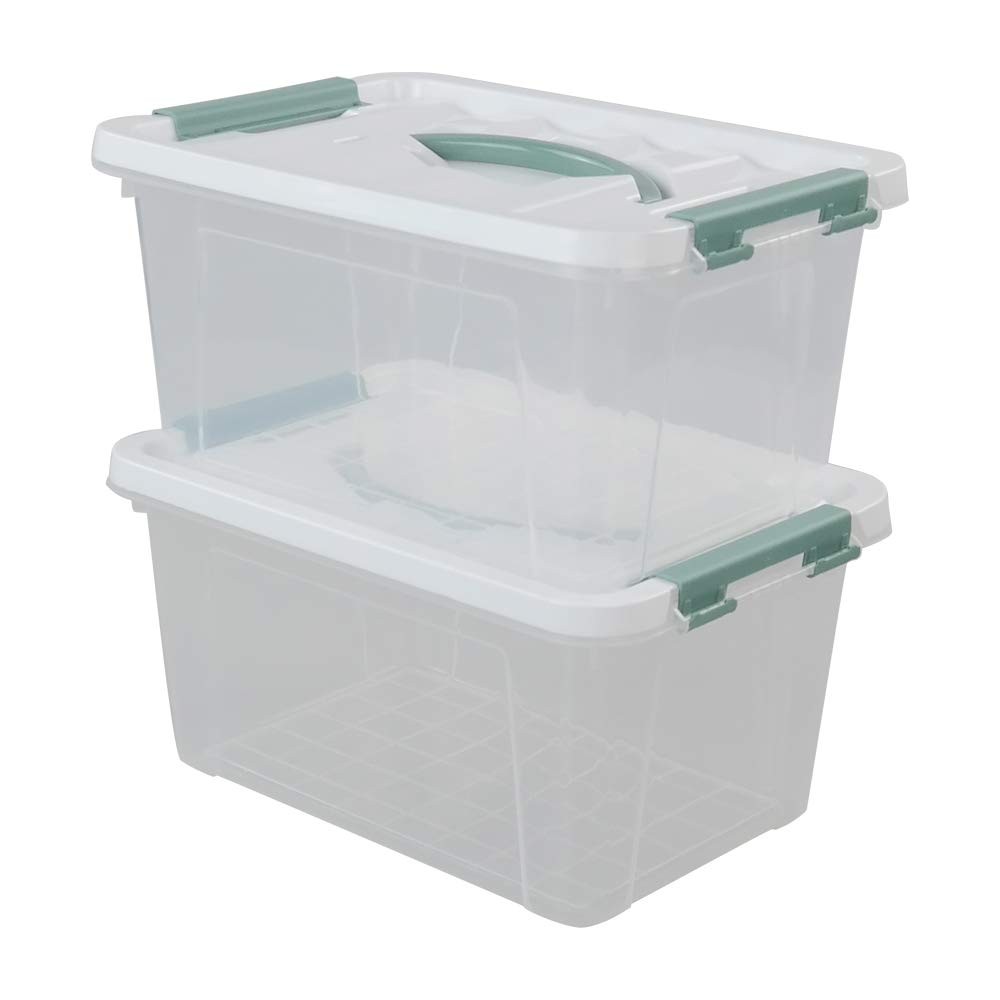 Gloreen 6 Quart Clear Storage Bins 6 Quart, 2 Packs, Clear, white and green