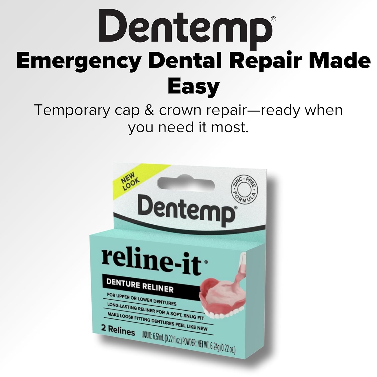 Advanced Reline-It Denture Kit - Quickly Tighten & Refit Upper/Lower Dentures
