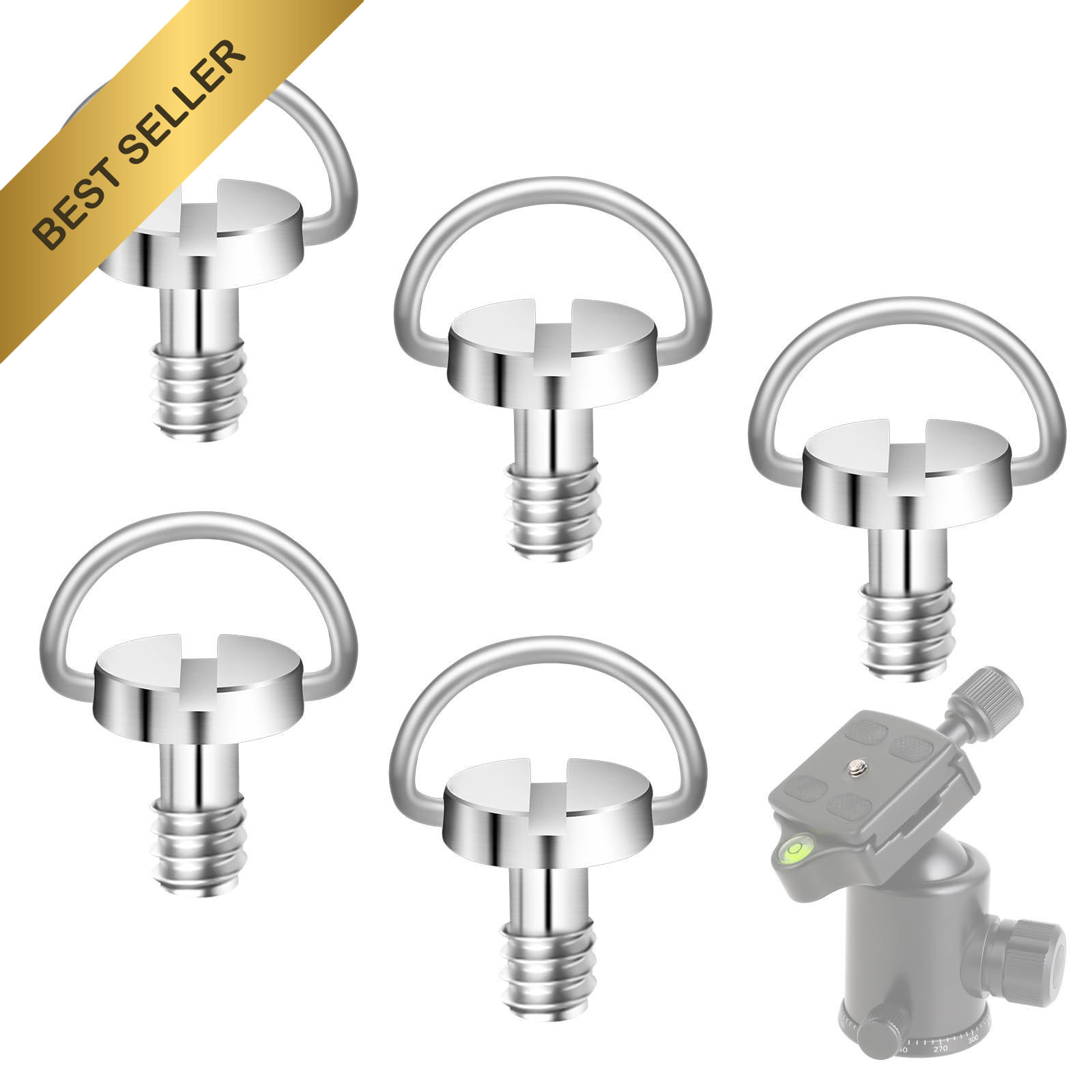 cobee 5 Pcs 1/4" Stainless Steel D-Ring Camera Tripod Screw Quick Release Plate