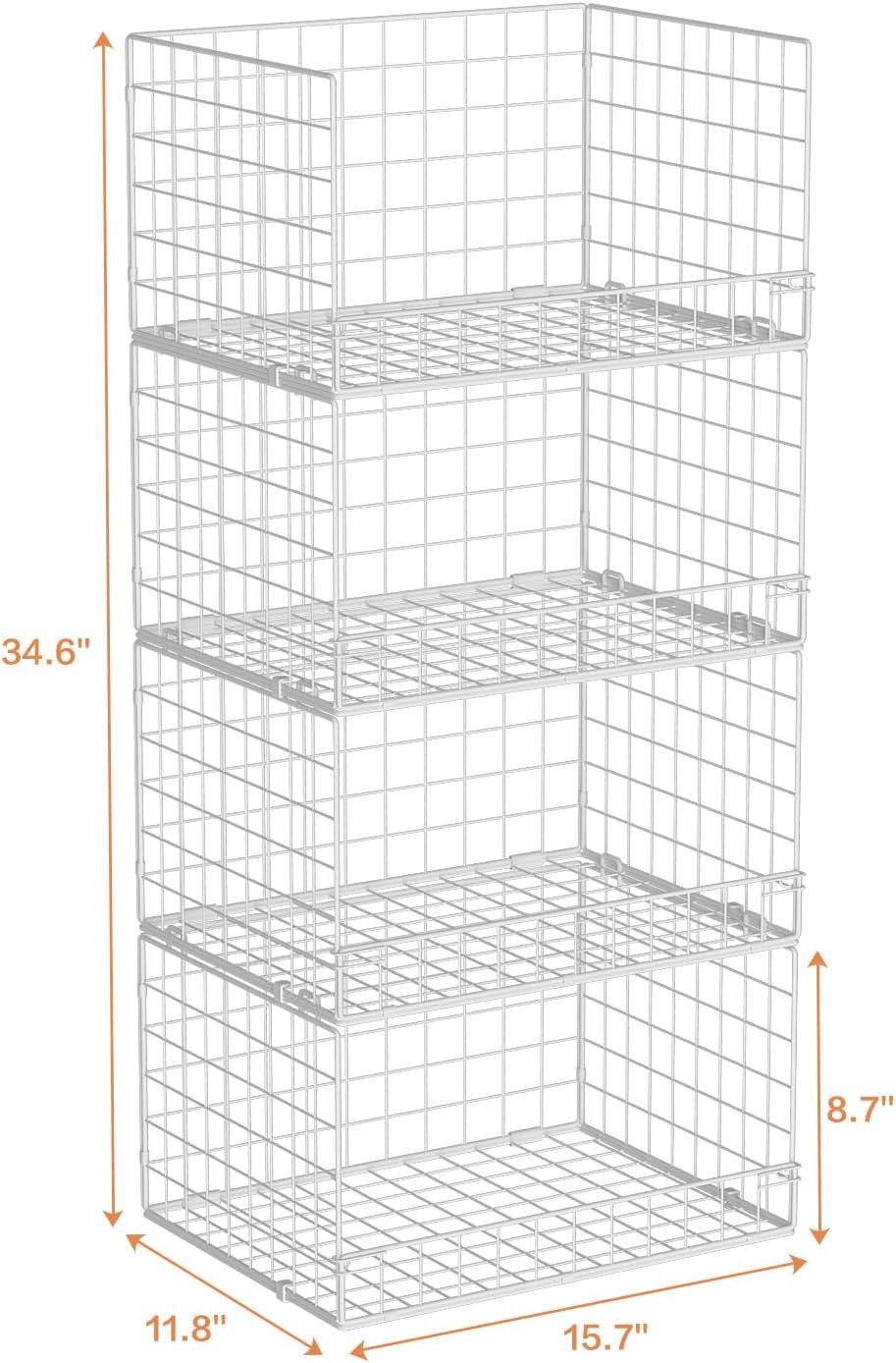4-Tier Stackable Closet Organizer Storage Basket Foldable Closet Shelf
