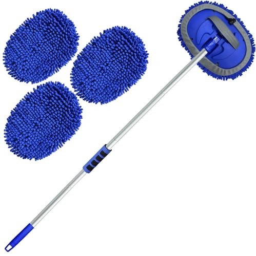 62'' Car Wash Brush Kit with Long Handle, Chenille Microfiber Car Blue-7pcs