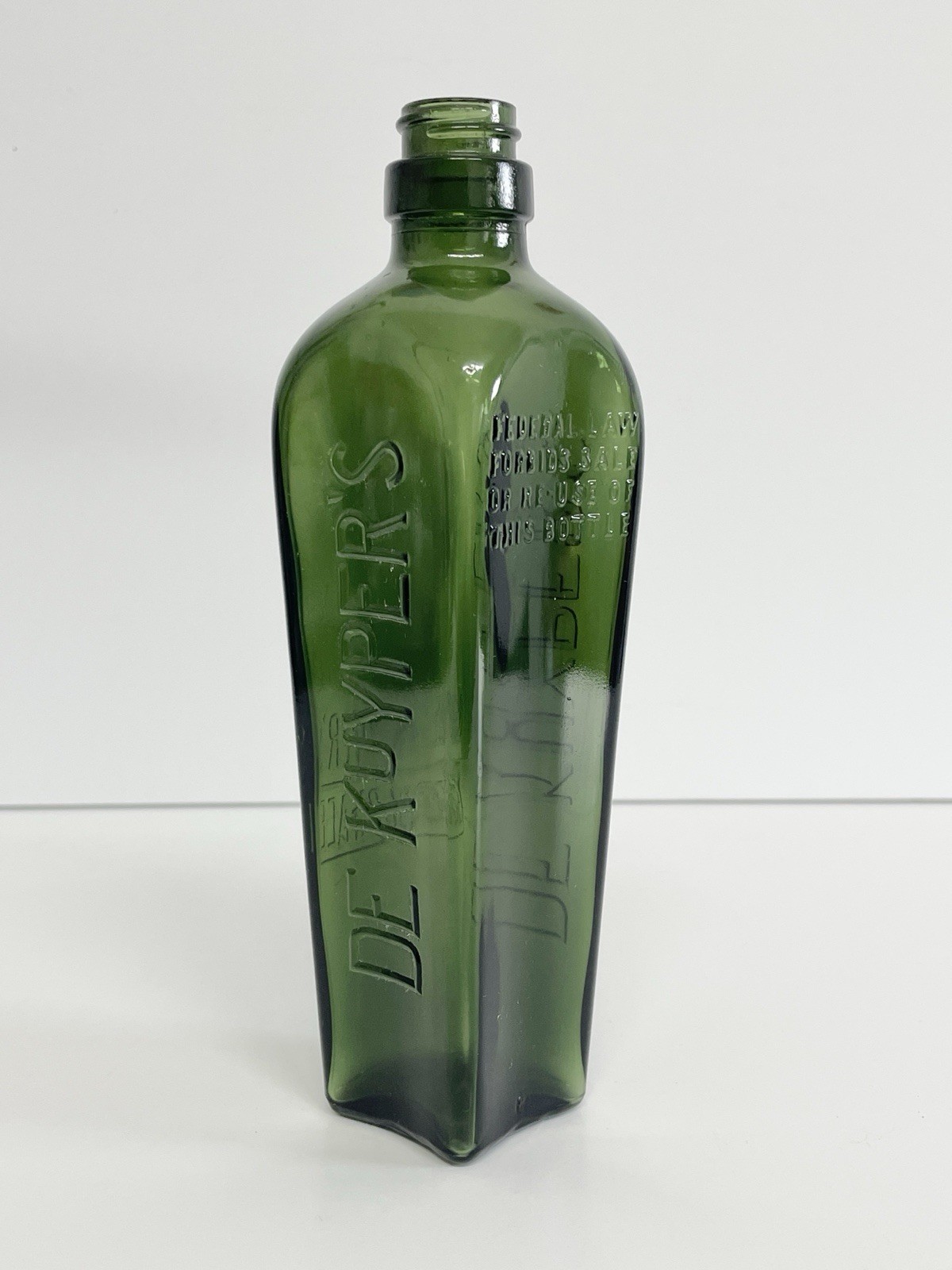 VTG De Kuyper's Squareface Gin Bottle Emerald Green Glass Dutch Distillery