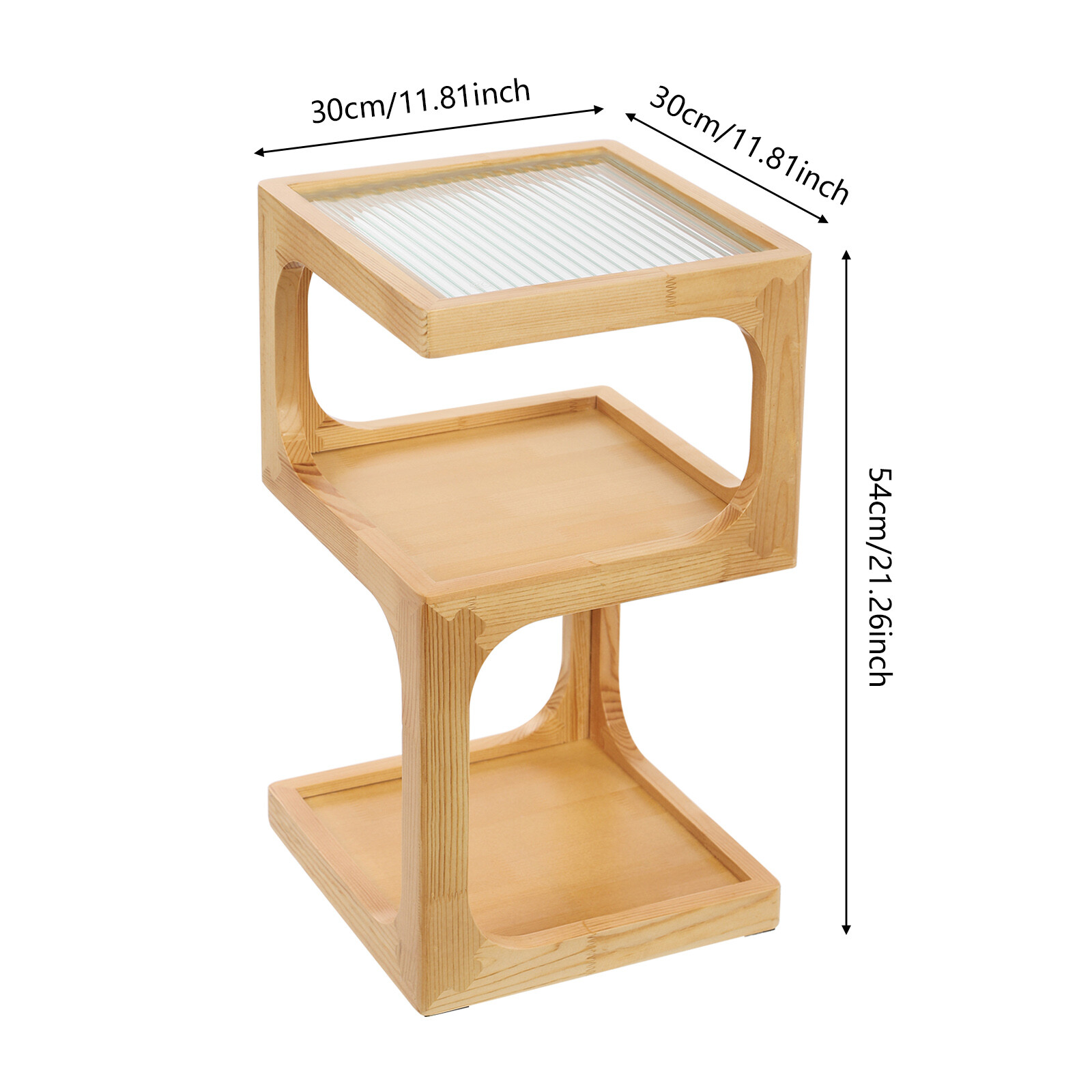 3-Tiers Solid Wood Nightstand, End Table for Small Spaces with Open Storage