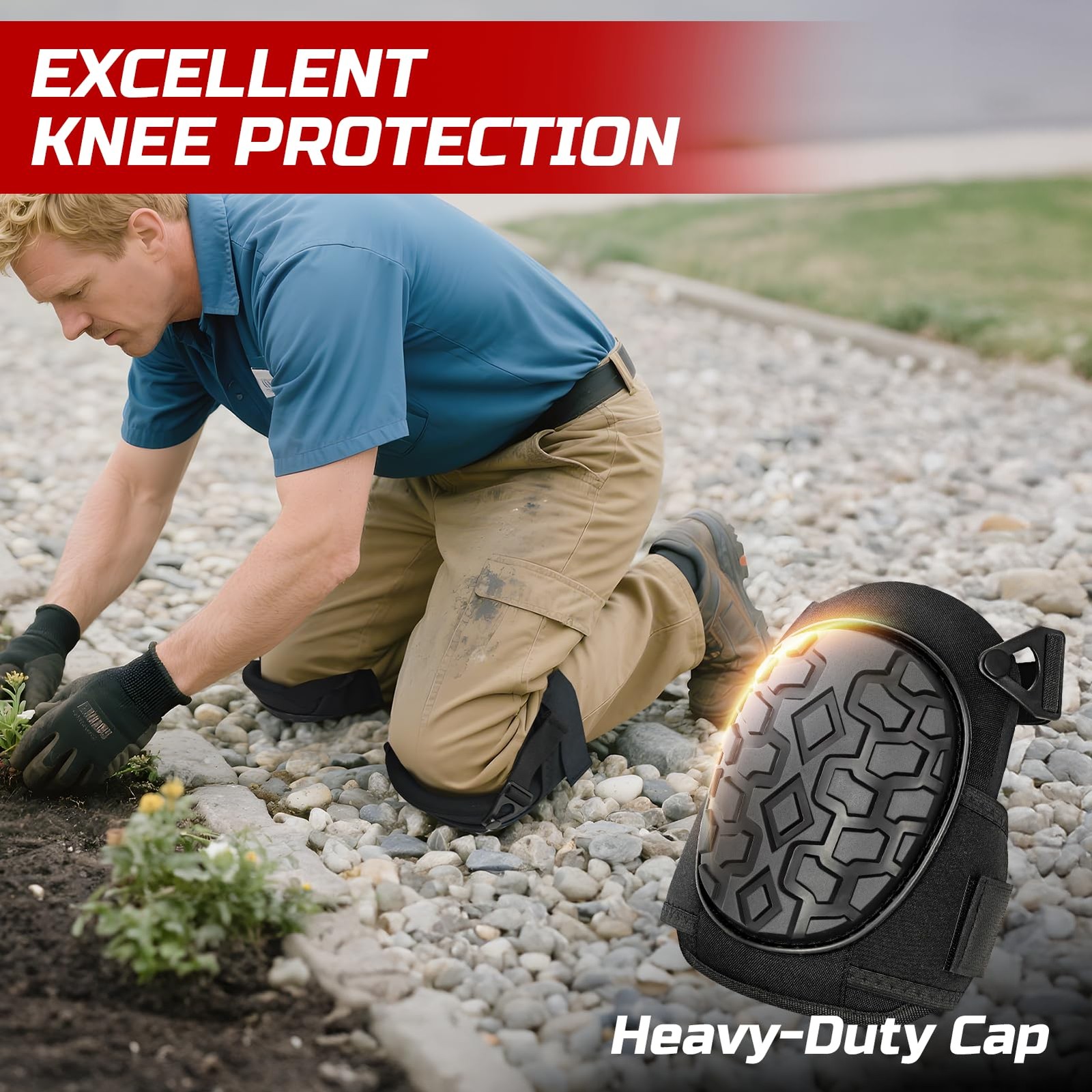 Gel Knee Pads Heavy Duty Adjustable Work Construction Pads