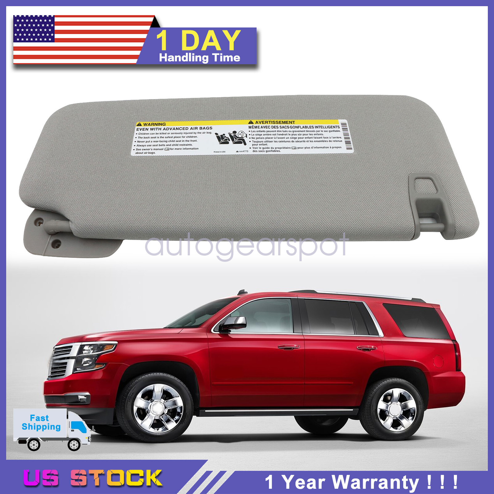 For Cadillac Chevy GMC 2015-2019 23459655 Gray Driver Side Sun Visor w/ Light