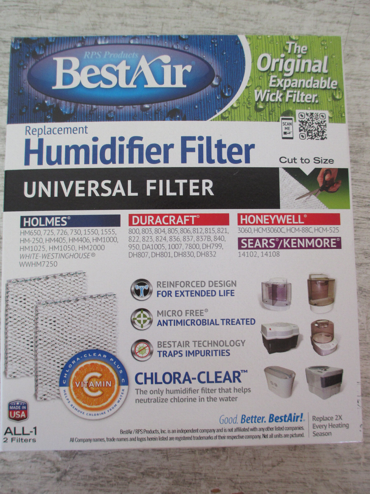 BestAir Replacement Humidifier Filter, Universal Filter, ALL-1 (2 Filters)