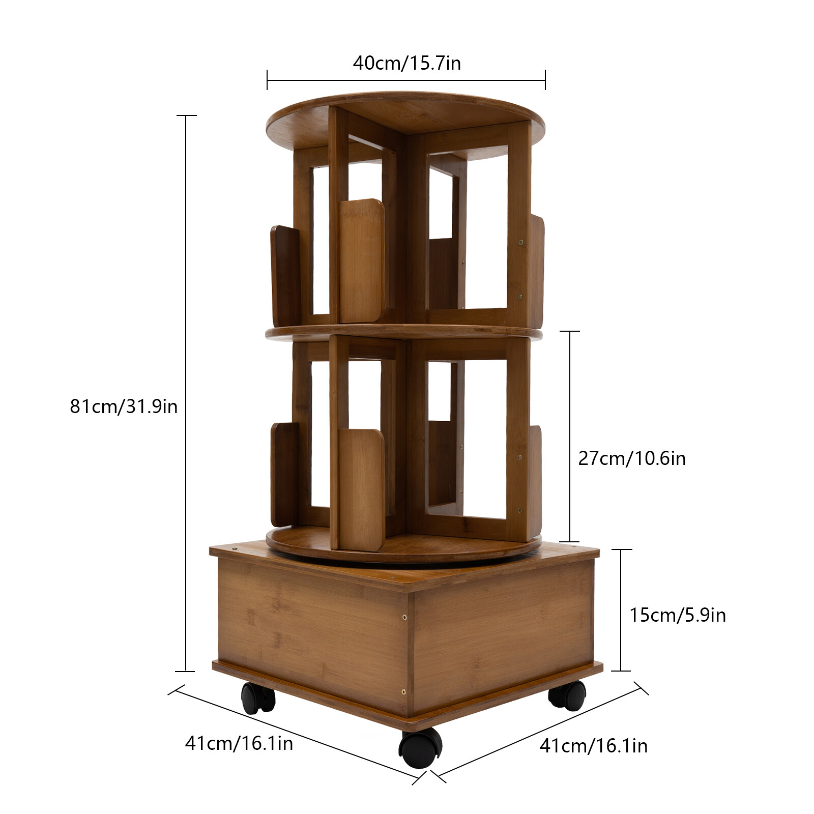 Multi Storage Table, Side Table with Rolling Wheels, Removable Swivel Bookcase