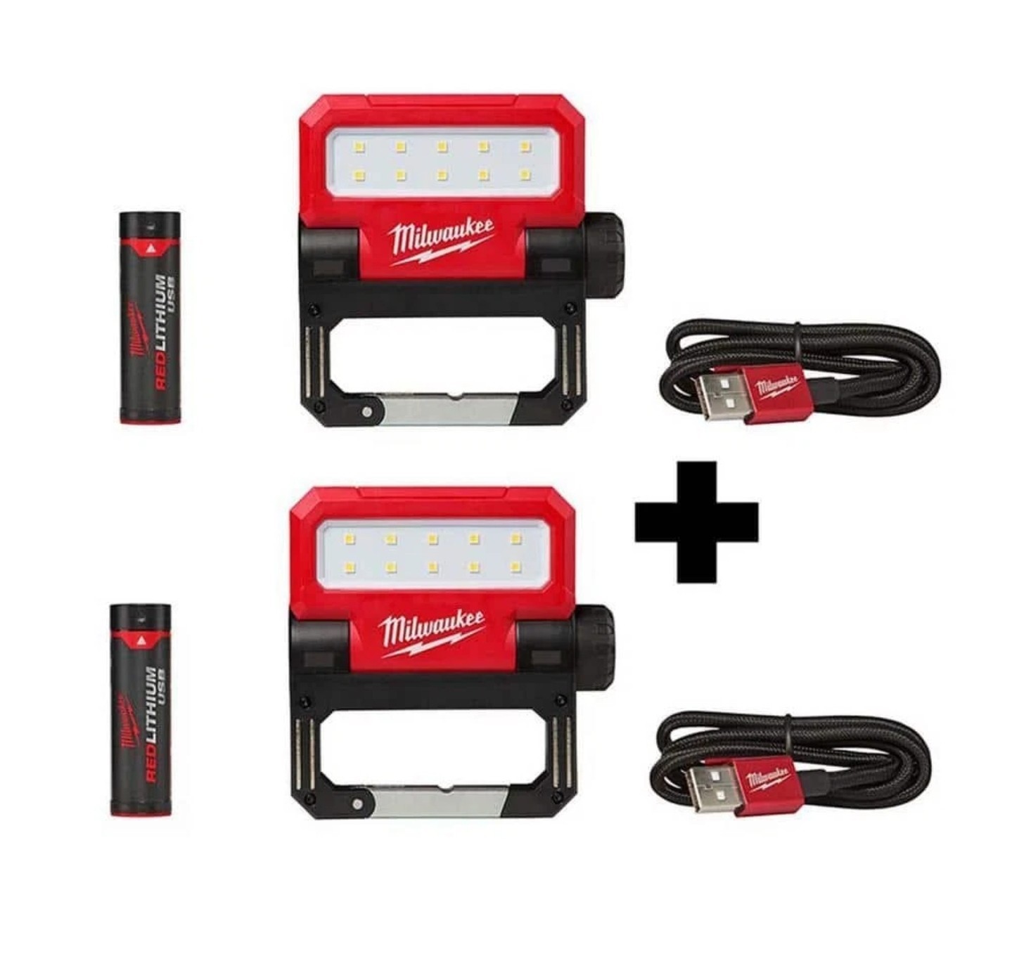 Milwaukee 550 Lumens LED REDLITHIUM USB Pivoting Flood Light (2-Pack)
