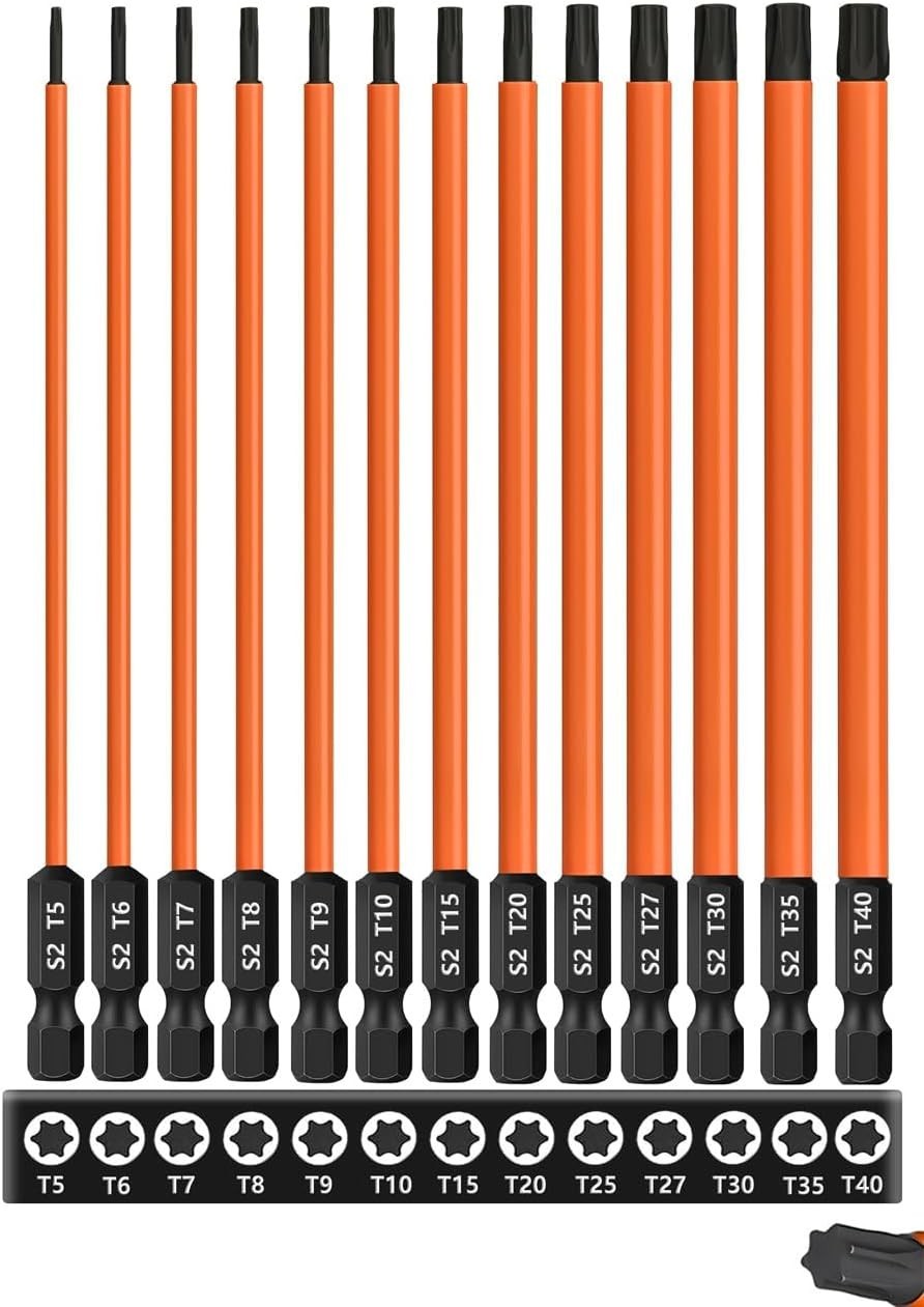 13-Piece 6 inch /150 mm Long Torx Bit Set for Impact Driver, S2 Steel Star Bit S