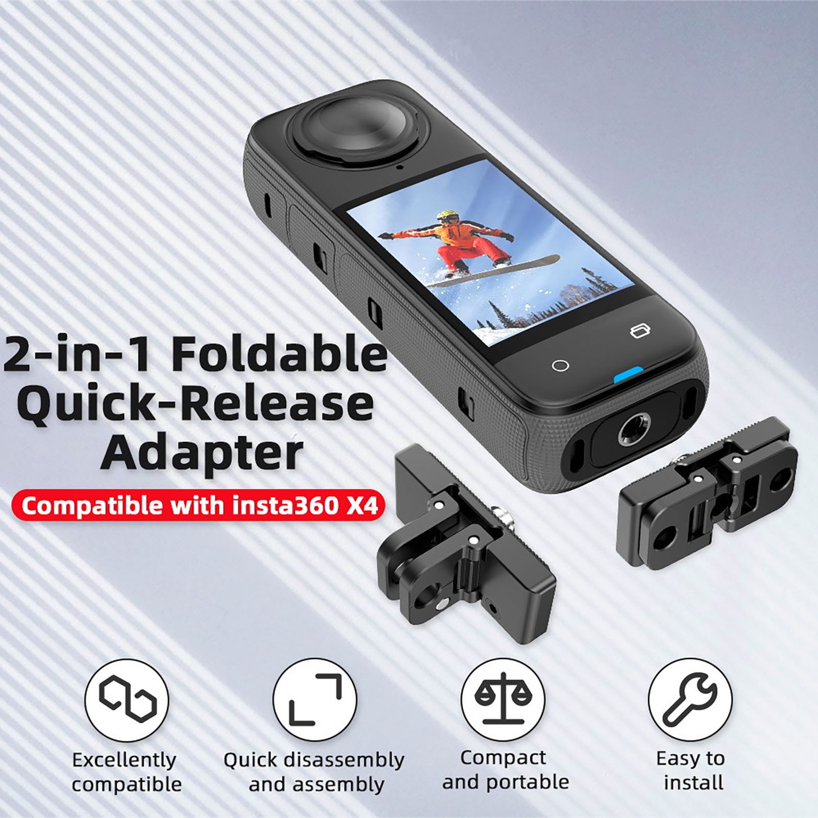 For Insta360 X4 Camera Foldable Quick Release Adapter Mount Accessory Portable