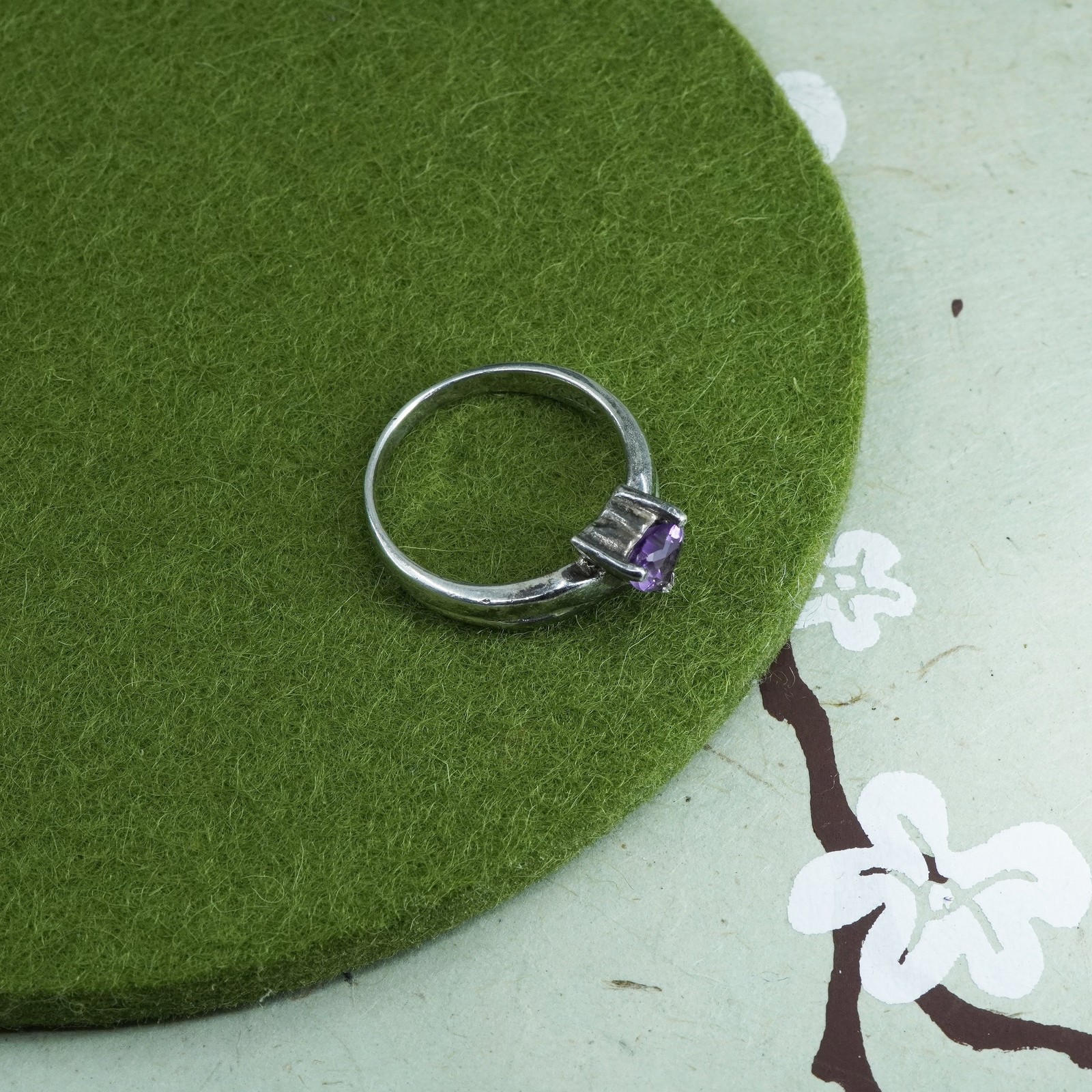 Size 6, sterling 925 silver handmade ring amethyst, modernist, statement ring