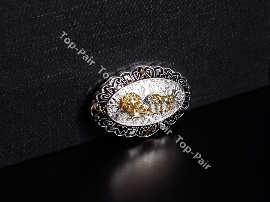5PCS 50*30mm Western Gold Silver Plated Horse Cross Belt Leathercraft CONCHOS