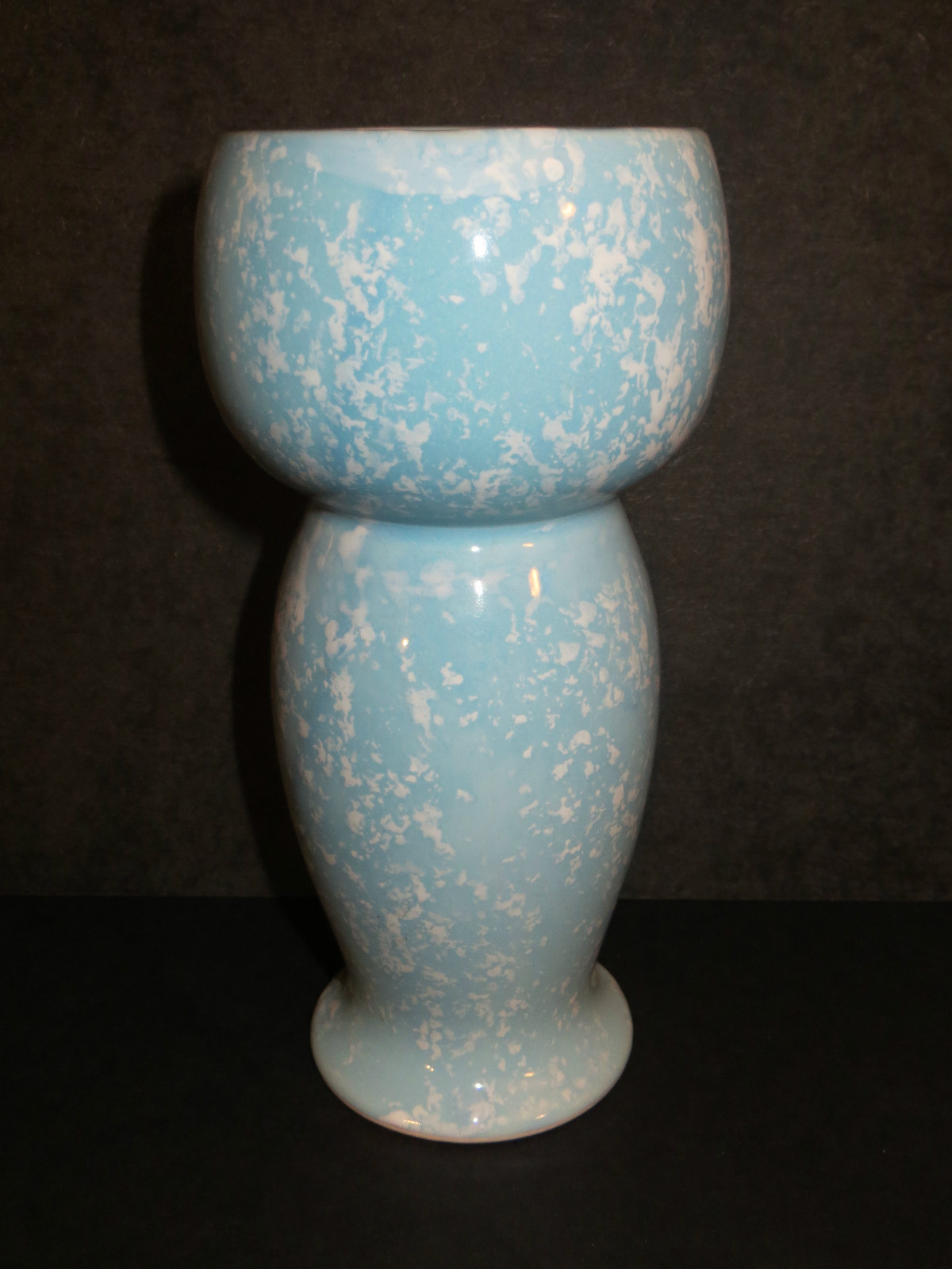 Modern Ceramic Vase Blue w/ white speckles 8" Mid Century Modern