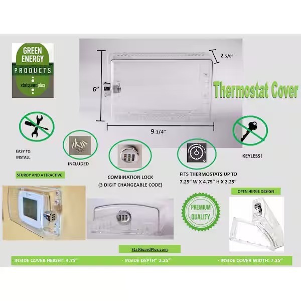StatGuardPlus Universal Thermostat Guard Cover Clear with Changeable Code Lock