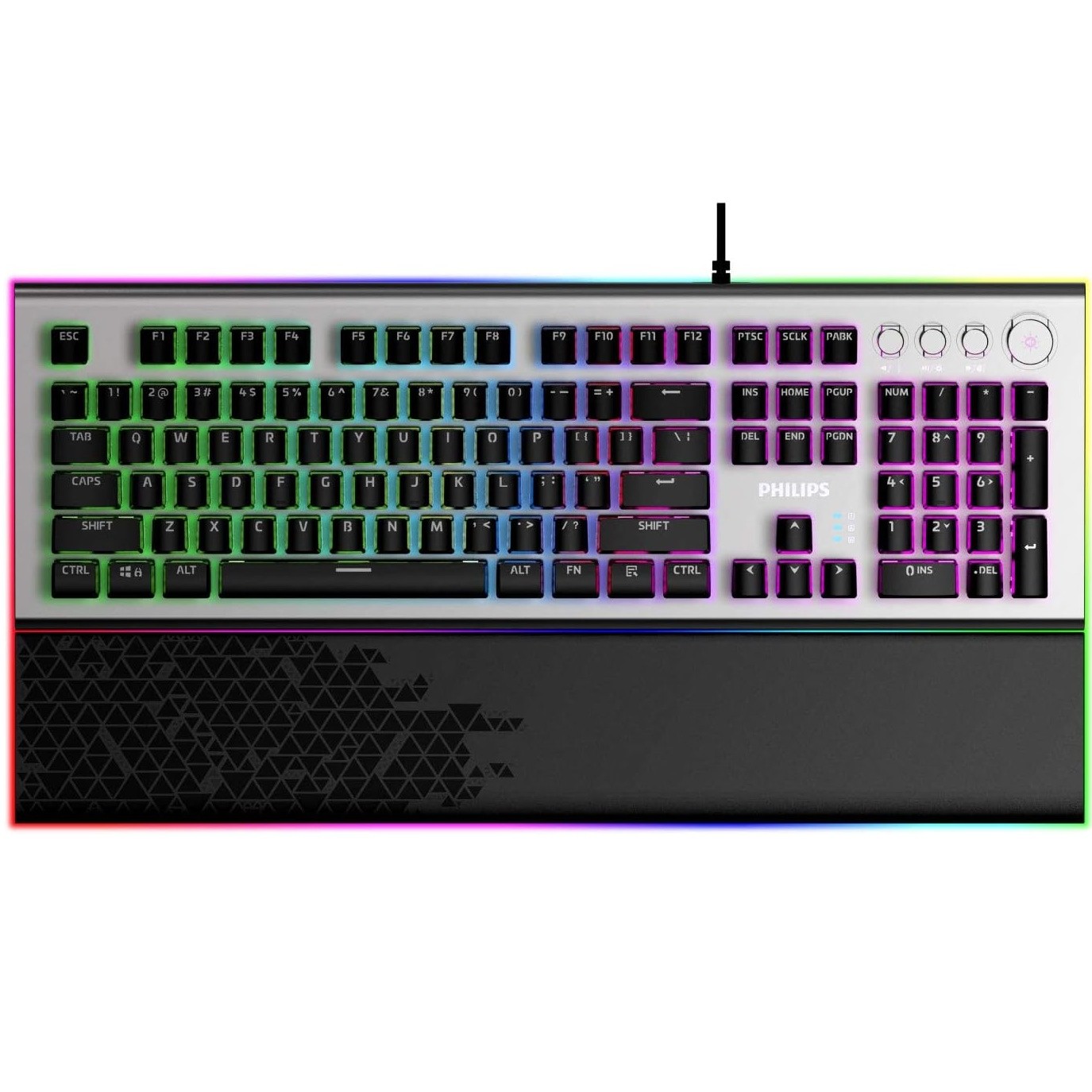 PHILIPS Wired Gaming Keyboard with Palm Rest LED RGB Mechanical Keyboard SPK8624