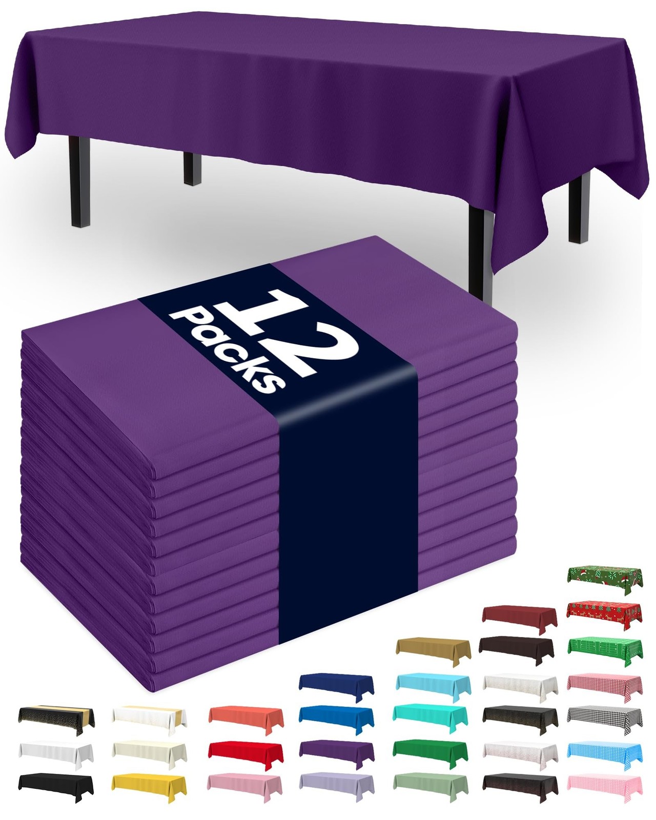 Pureegg Plastic Table Cloth Disposable 12 Pack, 54 x 108 Inch Table Cloths, G...