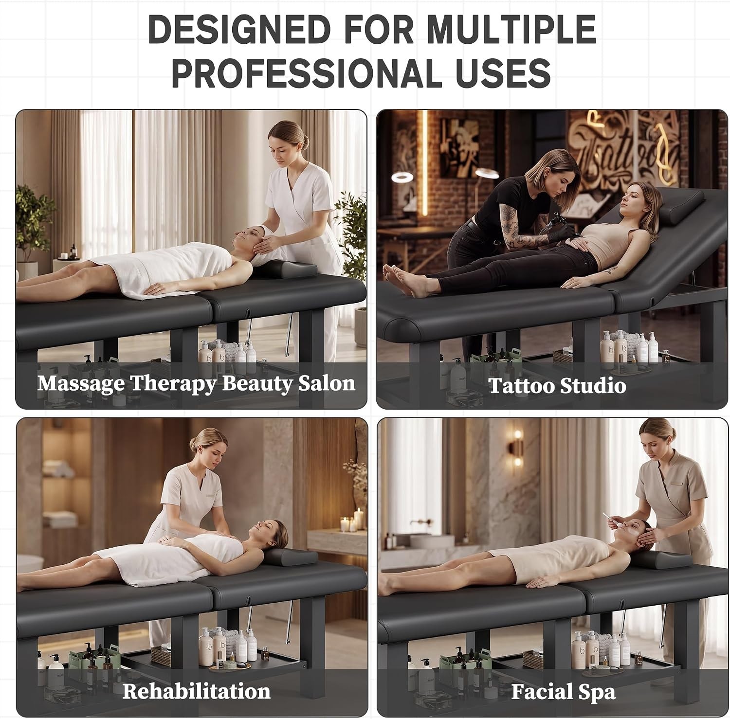 Stationary Massage Table Folding Bed with Backrest for Treatment Table Physic...