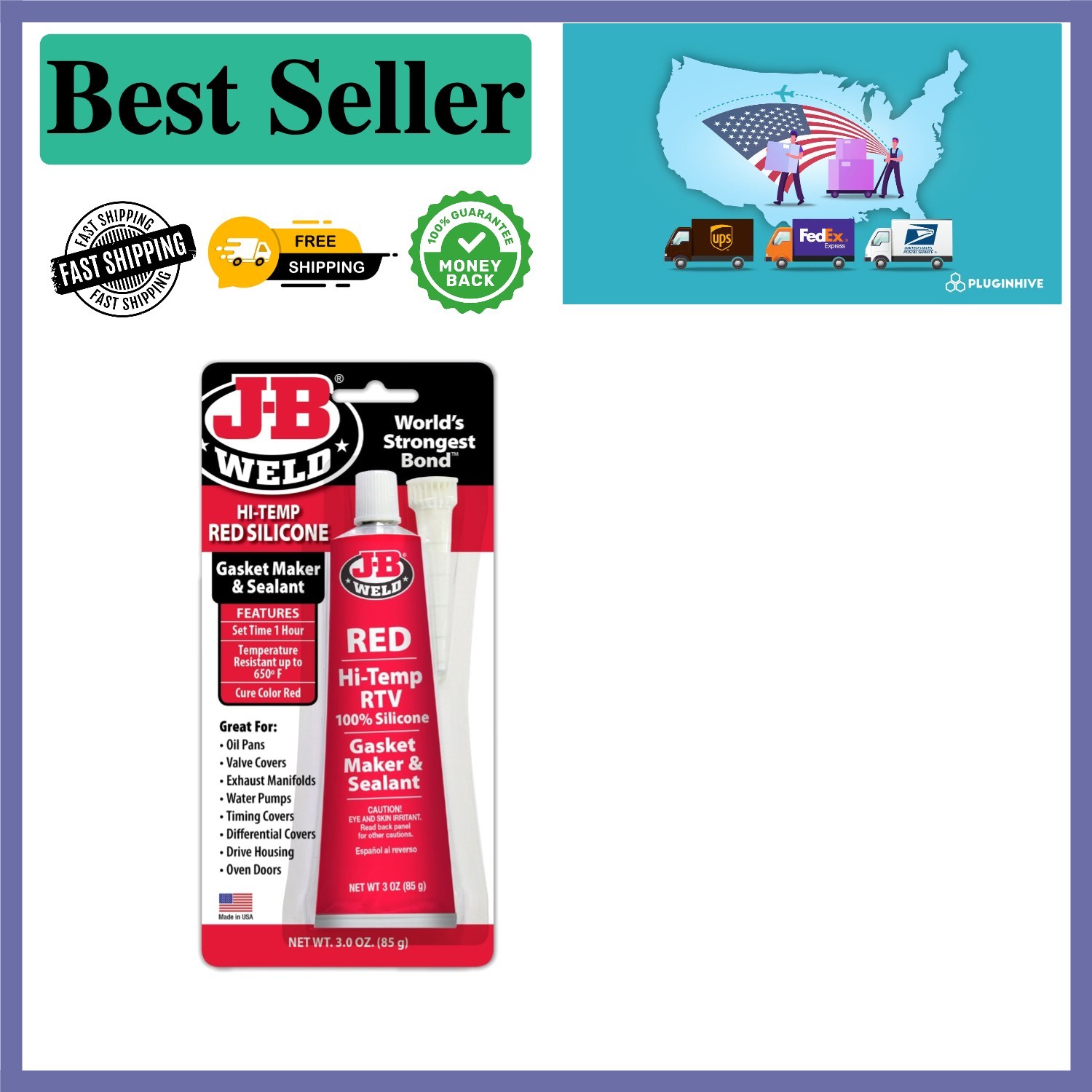 High-Temperature RTV Silicone Gasket Maker - 3 oz Red Sealant for Durability