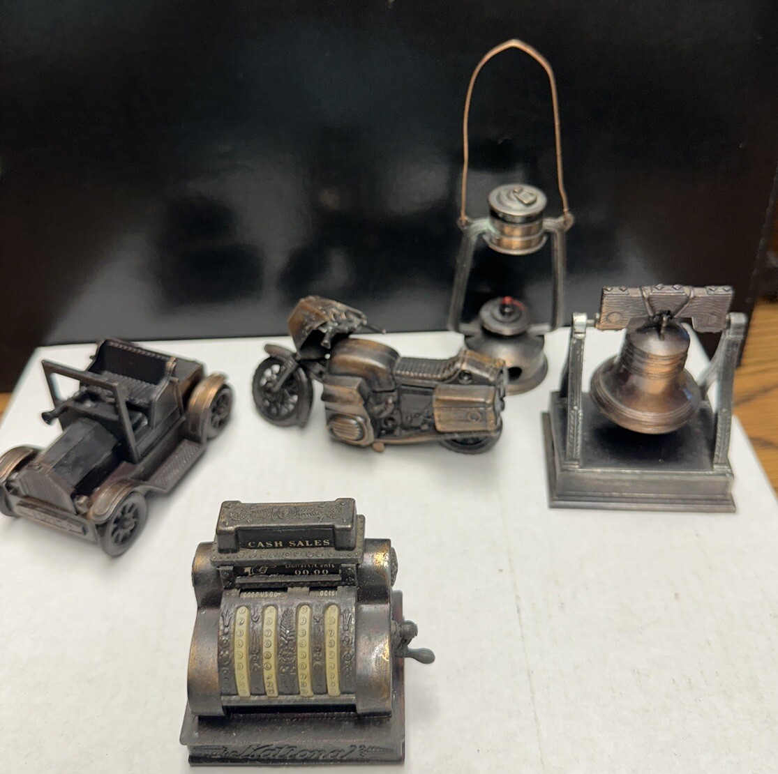 Vtg Lot Of 5 Die Cast  Pencil Sharpeners, Liberty Bell Motorcycle Cash Reg Car