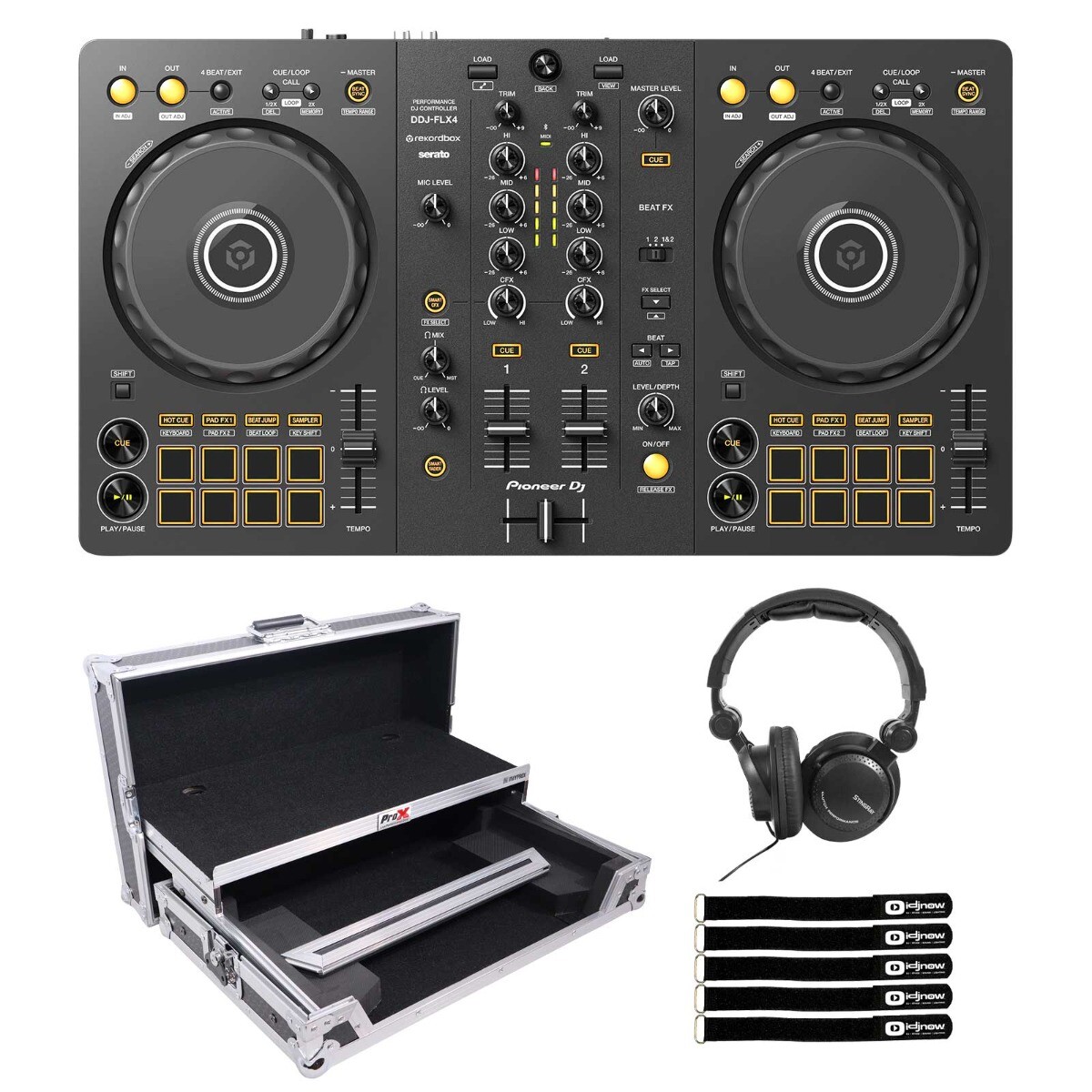 Pioneer DDJ-FLX4 2-Channel Serato Rekordbox DJ Controller w Flight Case & Hea...