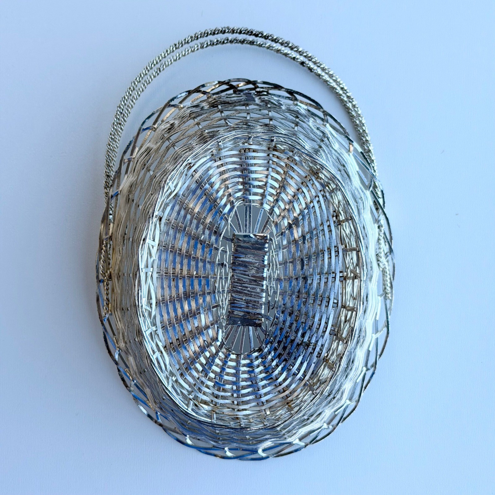 Vintage Wire Metal Basket Silver Small With Handle Easter