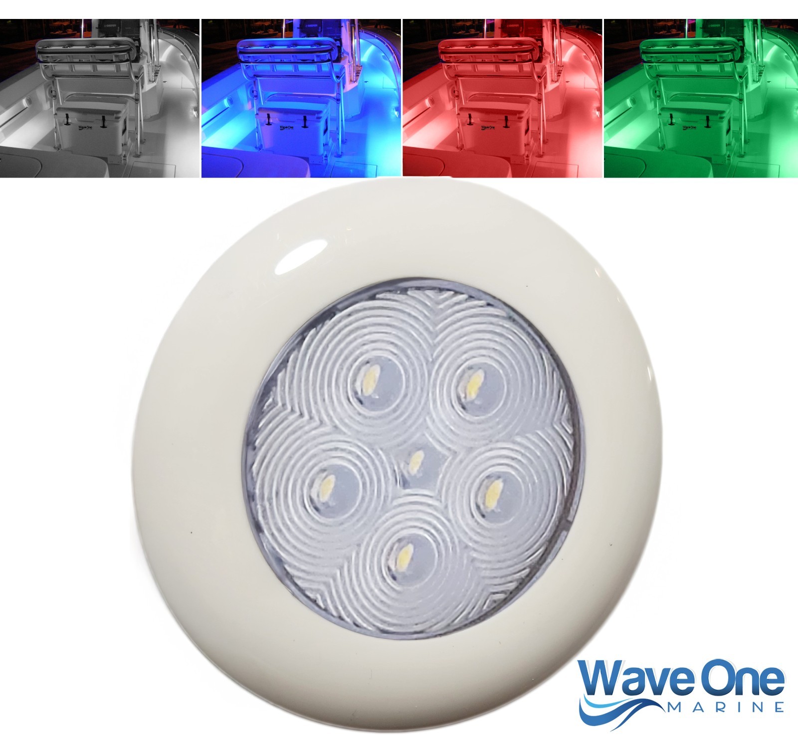 Wave One Marine | 3" SURFACE Mount LED RGBW WHITE Courtesy Boat RV Light
