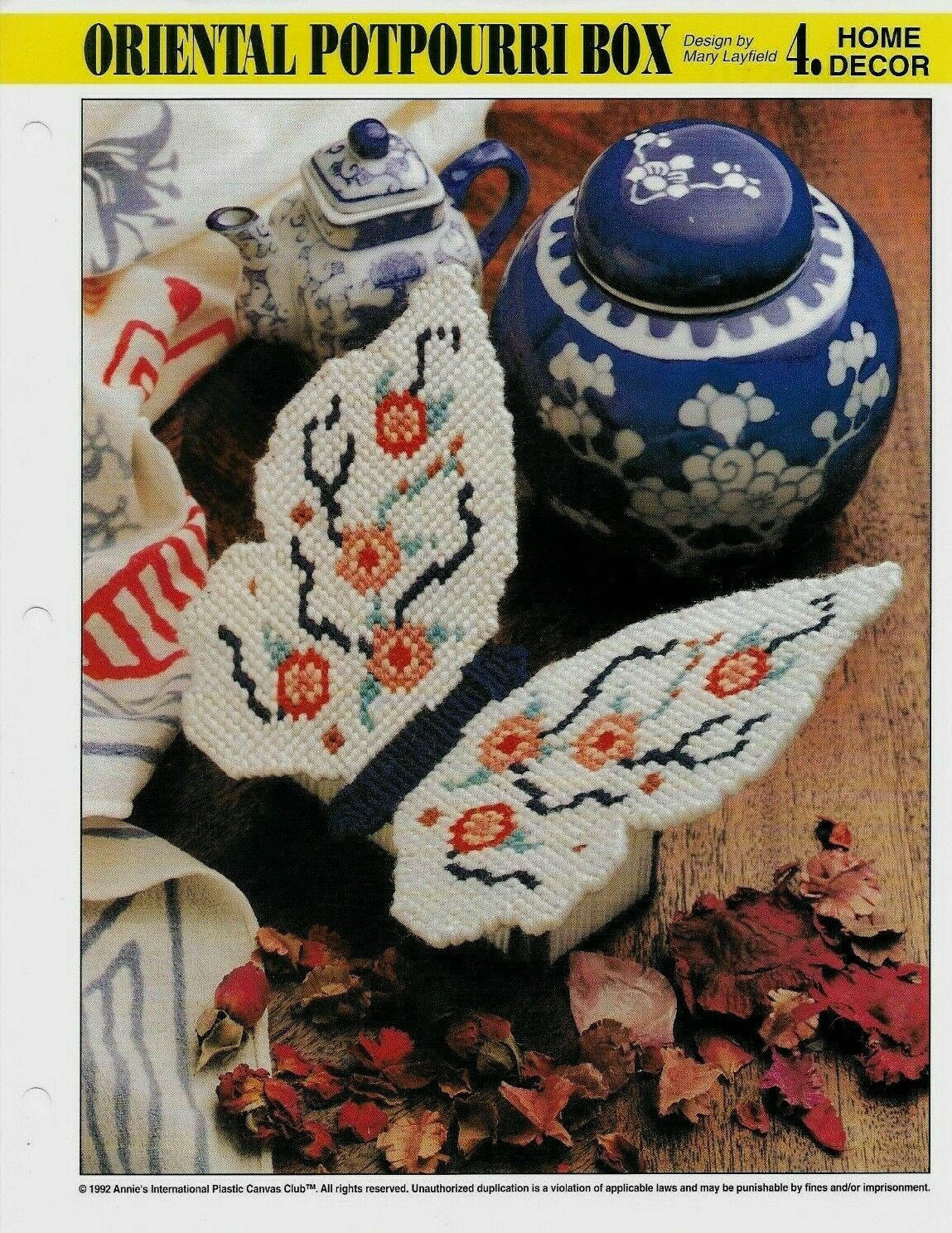 NEW ORIENTAL POTPOURRI BOX BUTTERFLY ANNIES PLASTIC CANVAS PATTERN INSTRUCTIONS